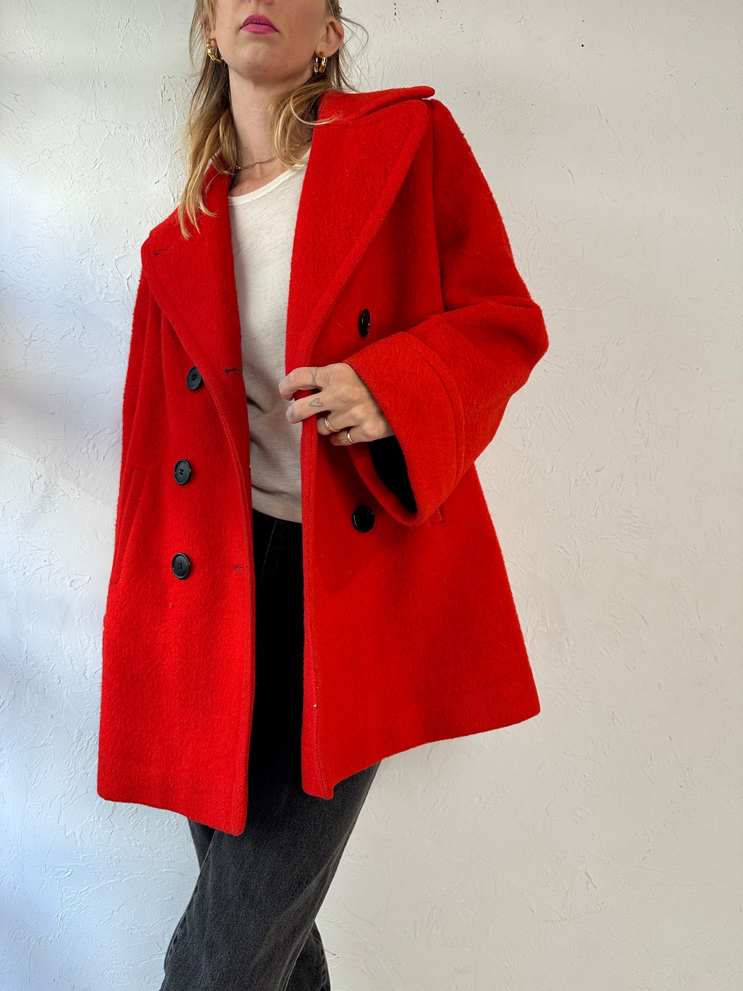 60s 70s 'Hudsons Bay' Red Blanket Coat / Medium