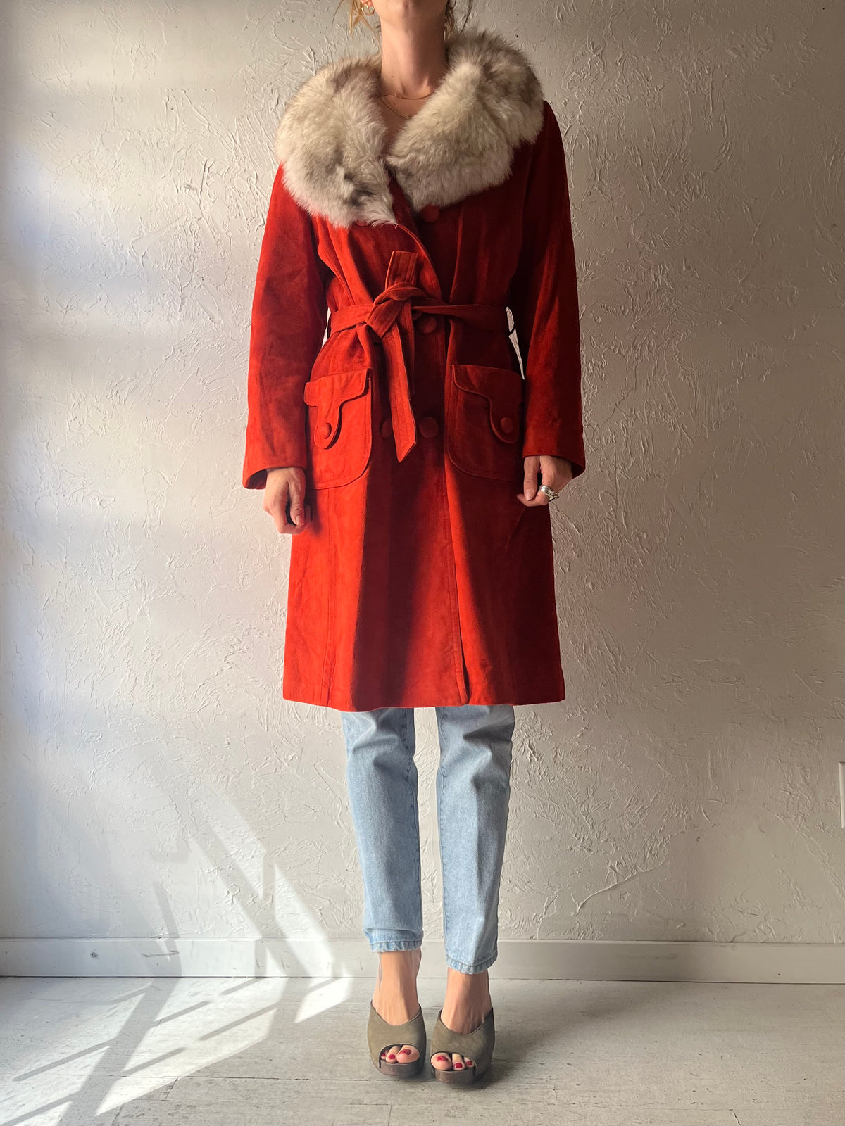 70s 'Sears' Red Suede Mod Coat / Medium