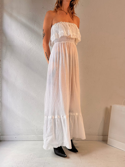 70s 'Joseph Ribkoff' White Strapless Maxi Dress / Small