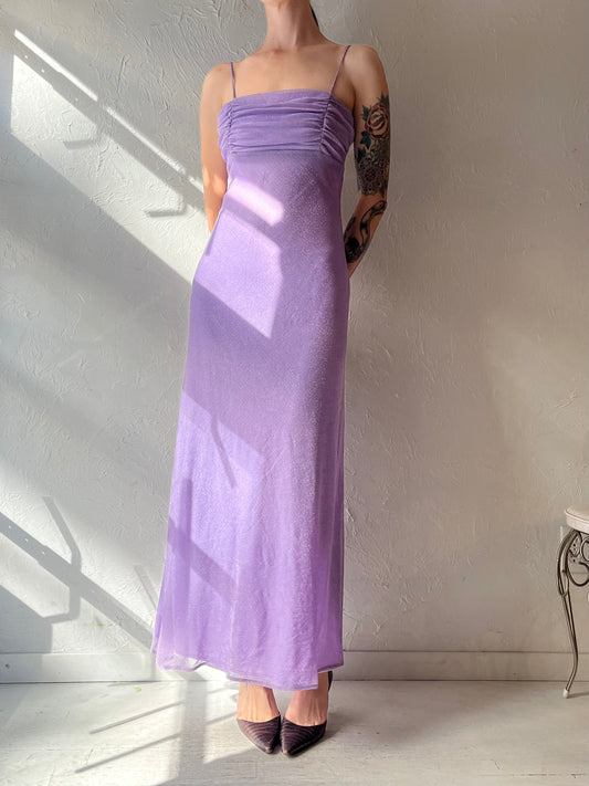90s 'Be Smart' Formal Purple Maxi Dress / Small