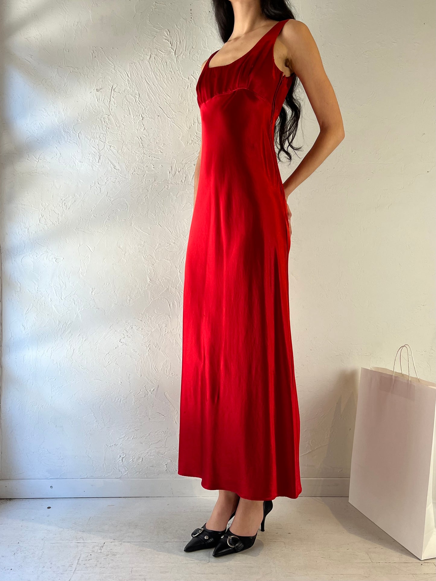 90s ‘Zum Zum’ Red Silky Formal Dress / Union Made / Medium