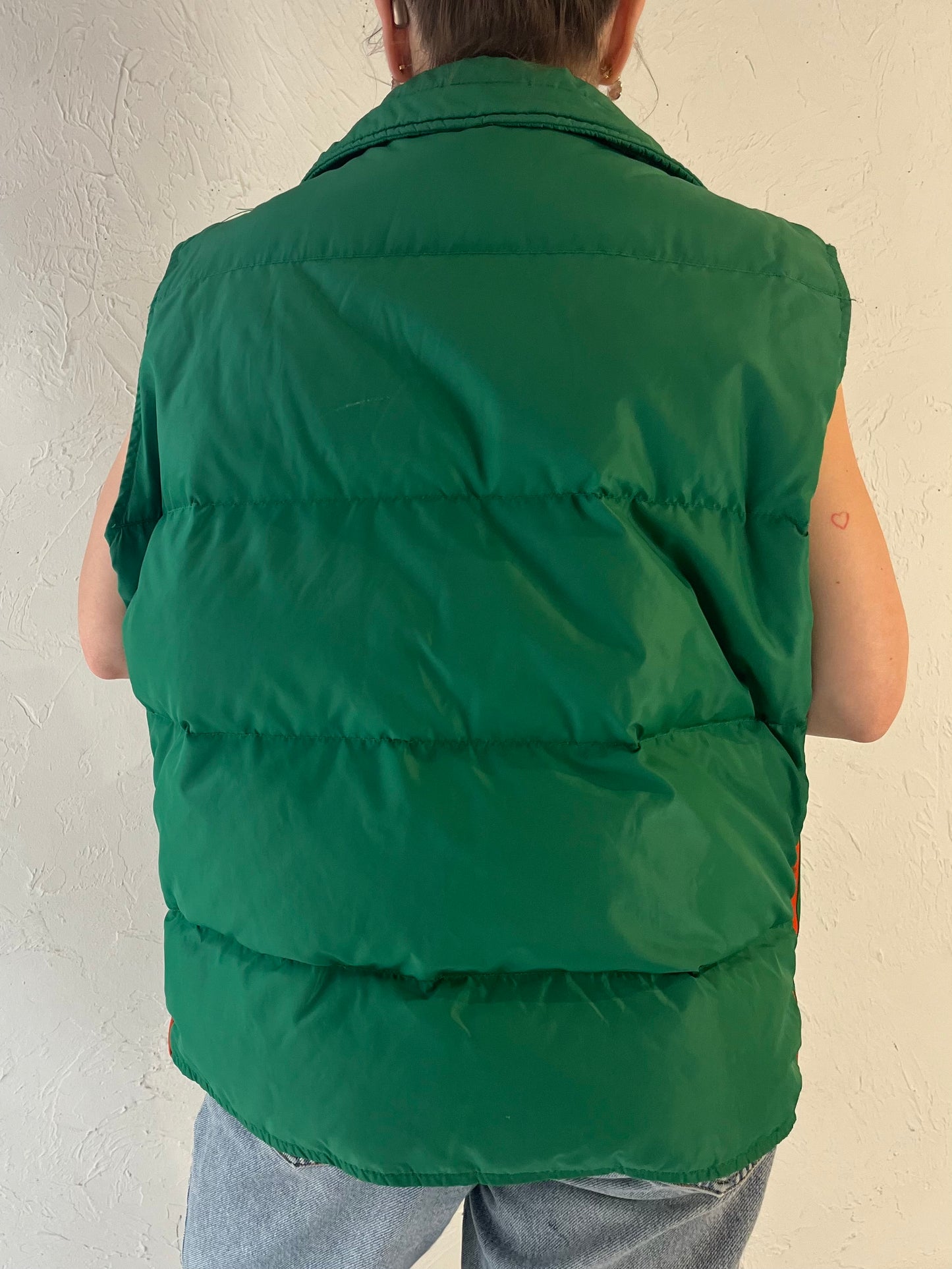 80s 'Topher' Green Quilted Nylon Down Puffer Vest / Large