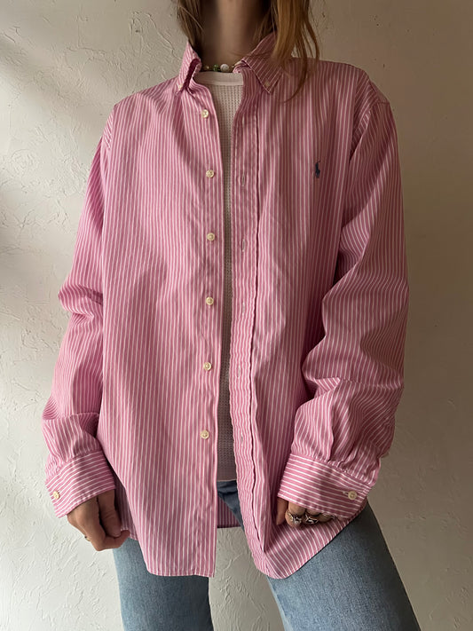 Y2k 'Ralph Lauren' Pink Striped Dress Shirt / Large