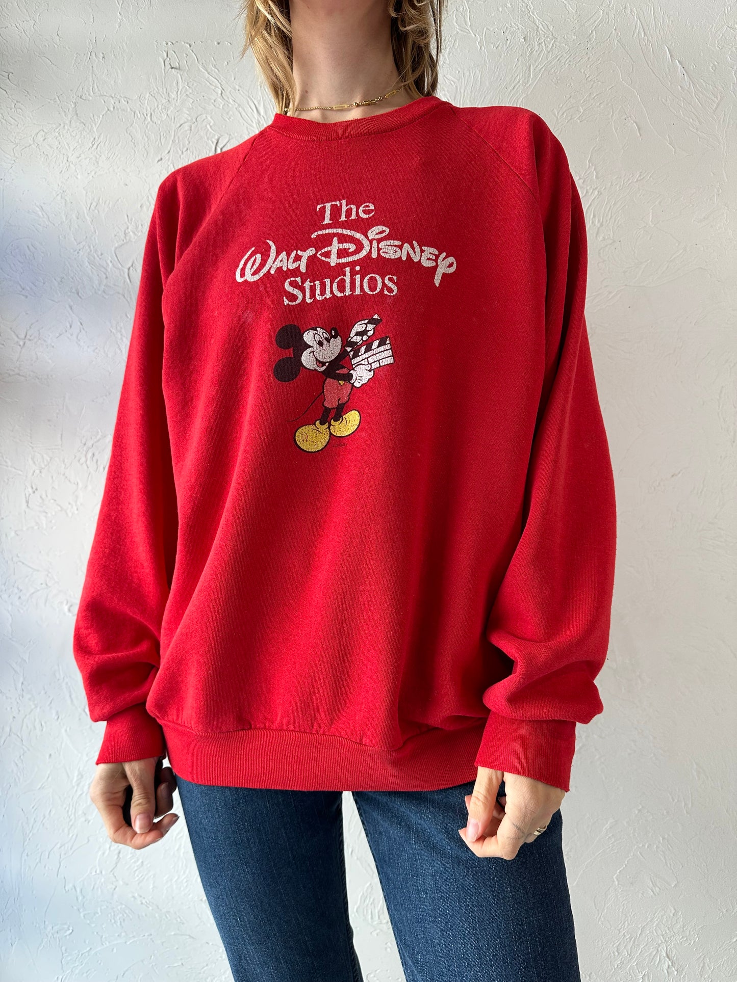 90s 'Fruit of the Loom' Disney Studio Red Crew Neck Sweatshirt / XL