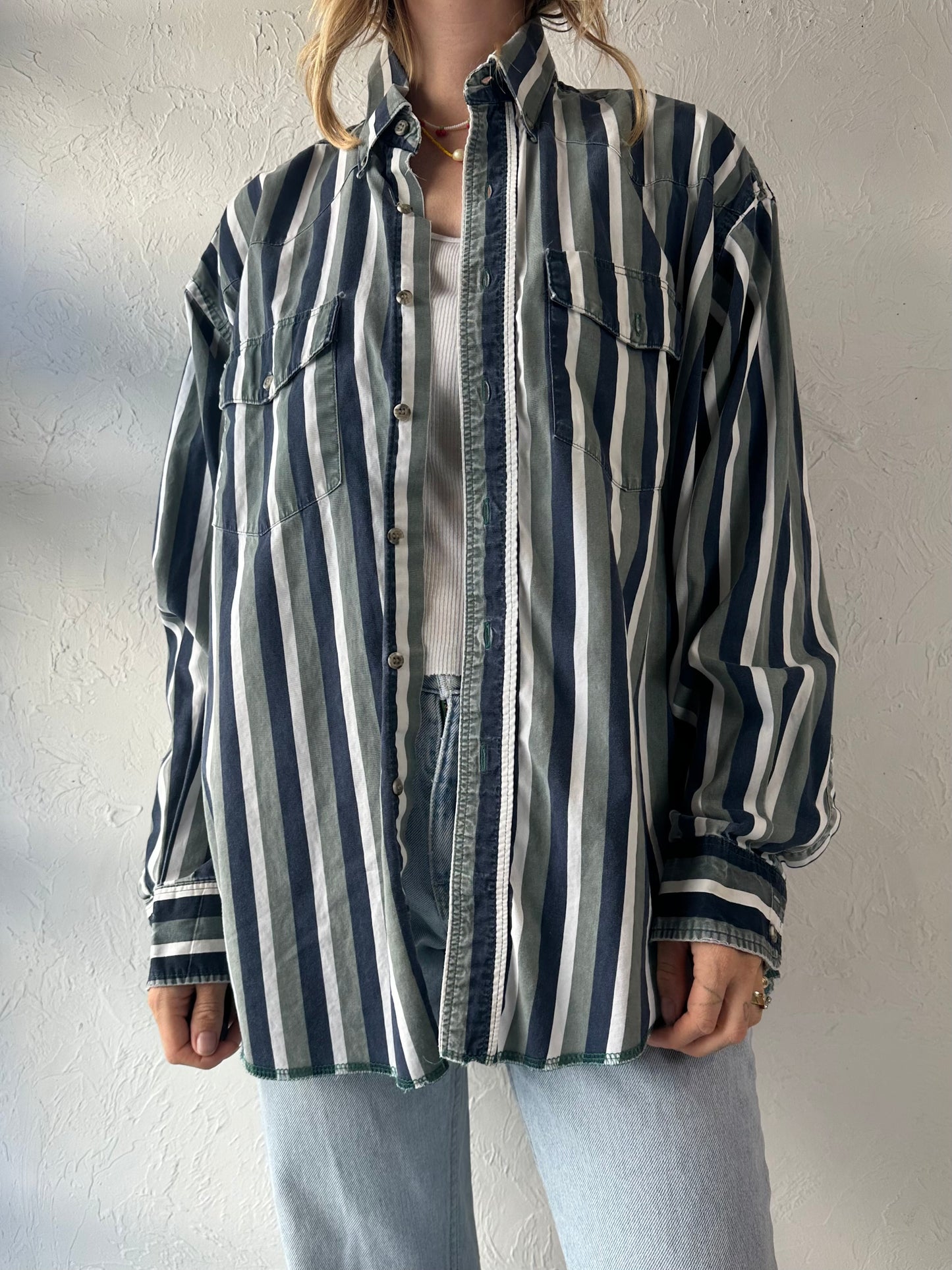 90s 'Wrangler' Striped Button Up Western Shirt / XL