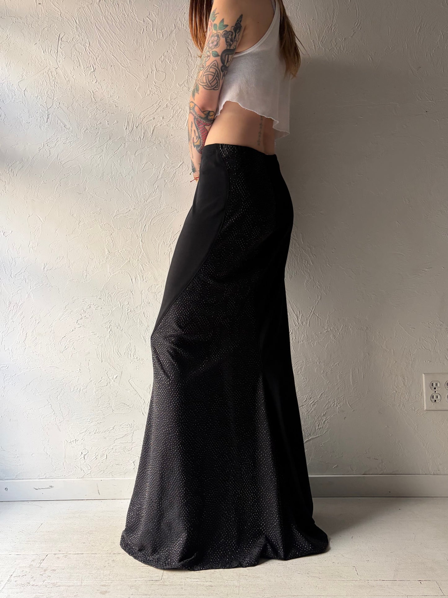 90s 'Cache' Black Slinky Maxi Skirt / Large