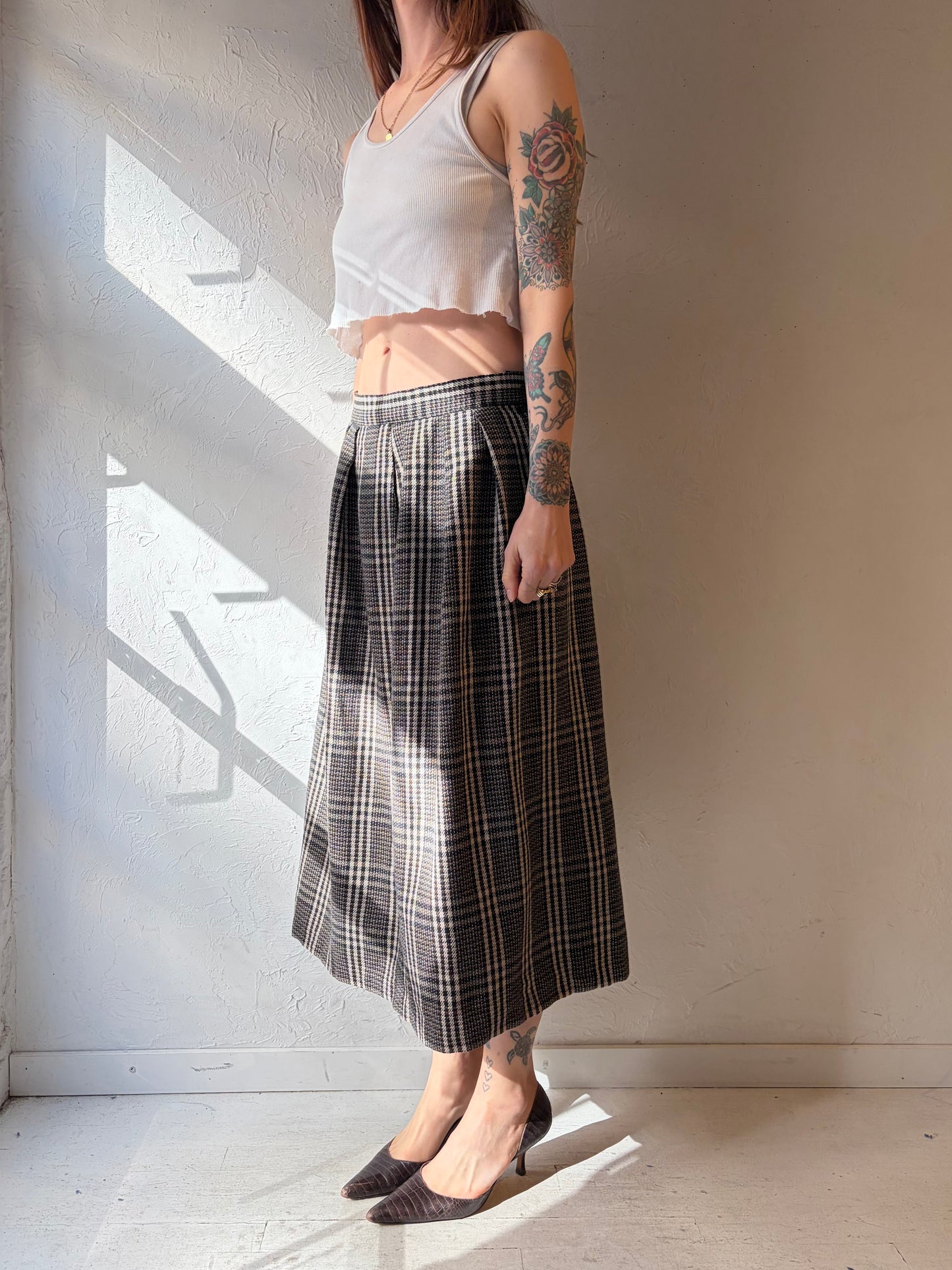 80s 'Mister Leonard' Plaid Pleated Skirt / Medium
