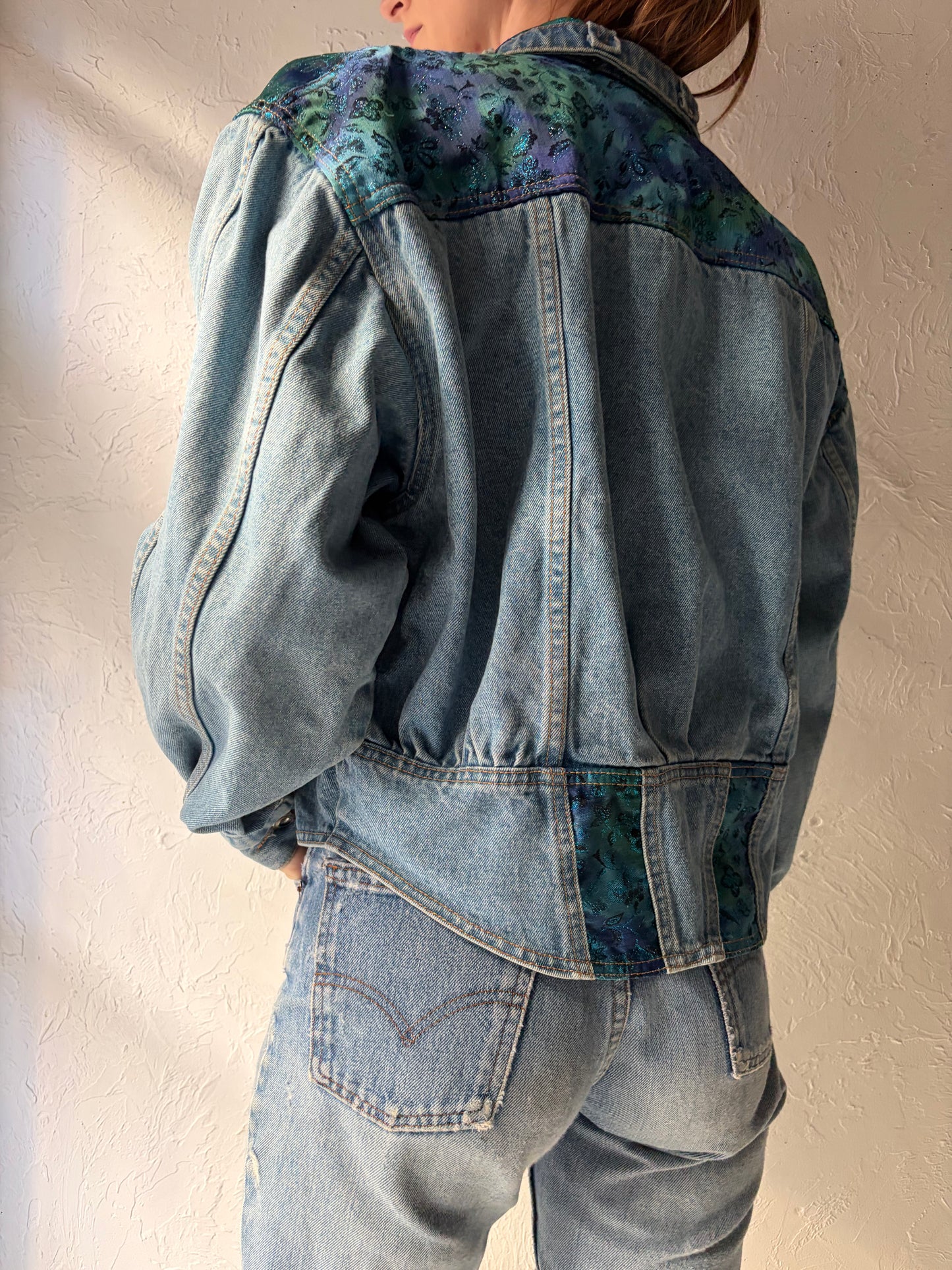 80s Denim Retro Bomber Style Jacket / Medium