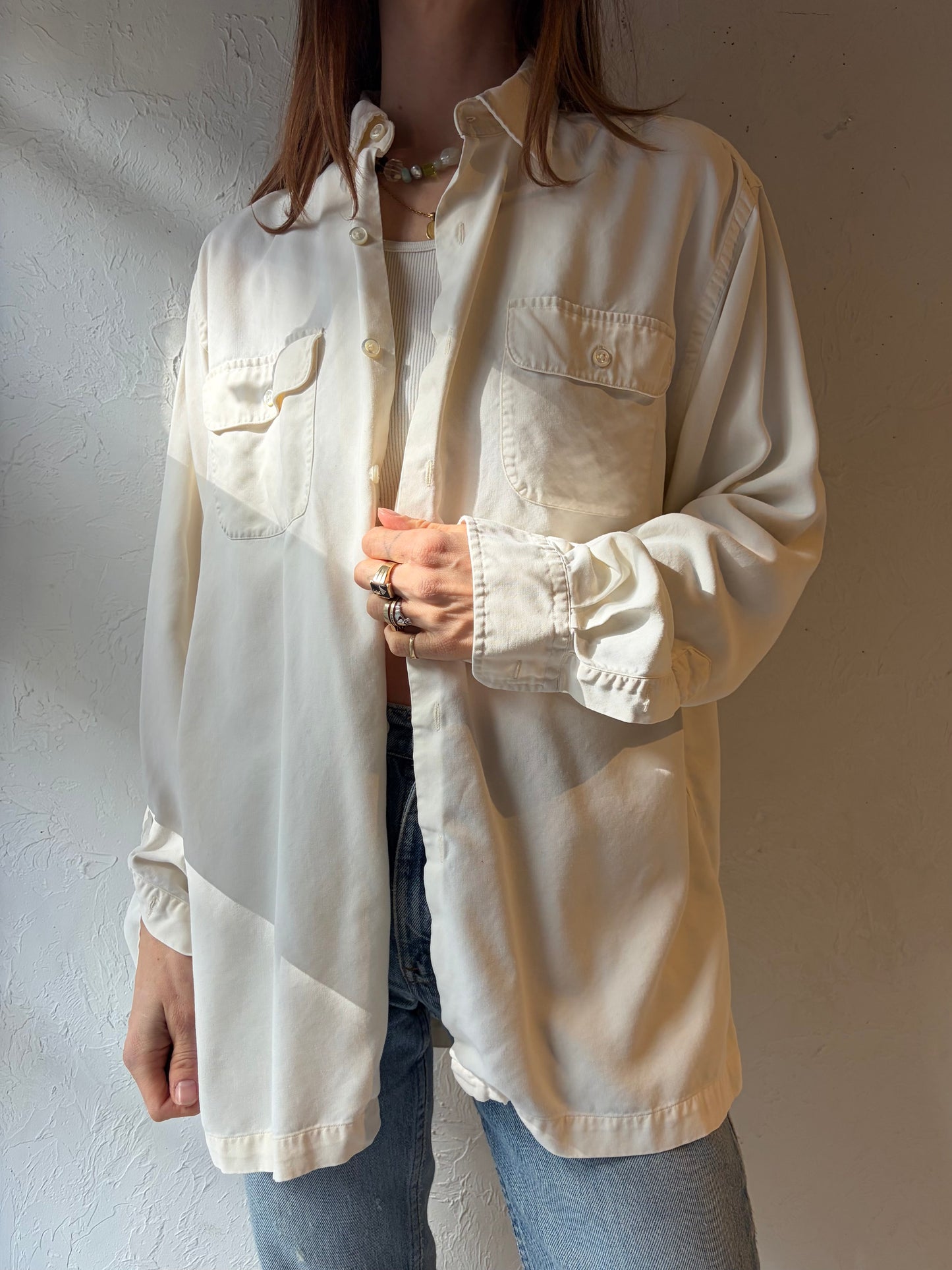 Y2k 'Ralph Lauren' White Rayon Shirt / Medium