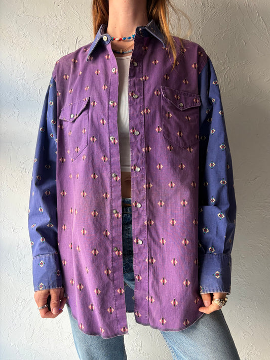 90s 'Wrangler' Purple Pearl Snap Western Shirt / Large