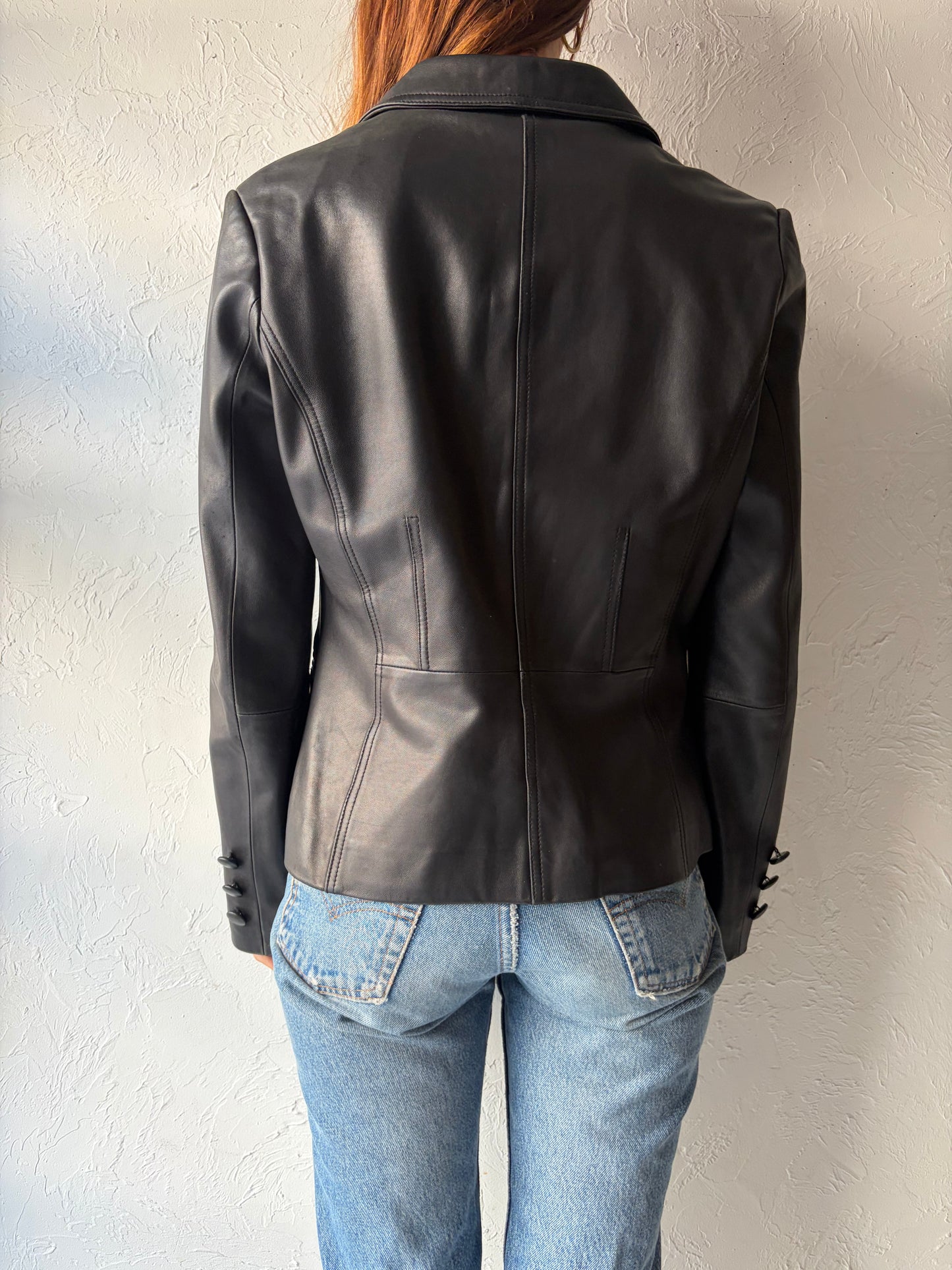 Y2k 'Barnardo' Black Leather Normcore Minimalist Blazer Style Jacket / Medium