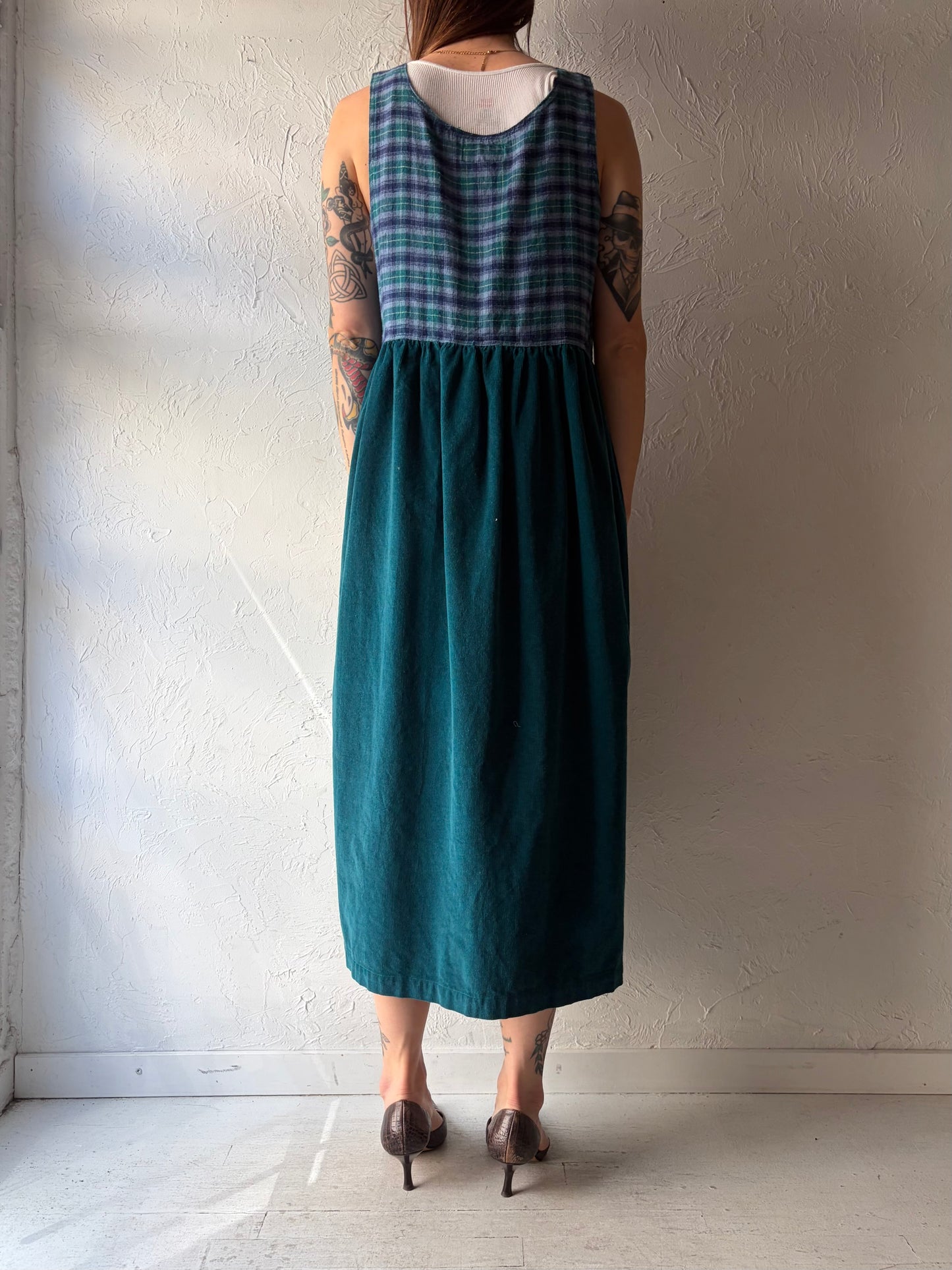 90s 'Erika' Blue Corduroy Cottage Core Chore Dress / Large