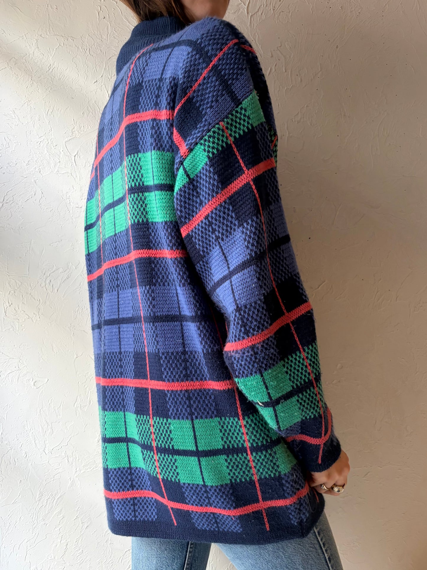 80s ‘Michael Carrie’ Plaid Sweater / Medium