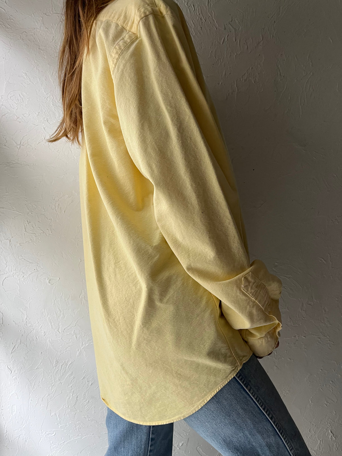 Y2k 'Ralph Lauren' Yellow Cotton Button Up Mens Shirt / Large