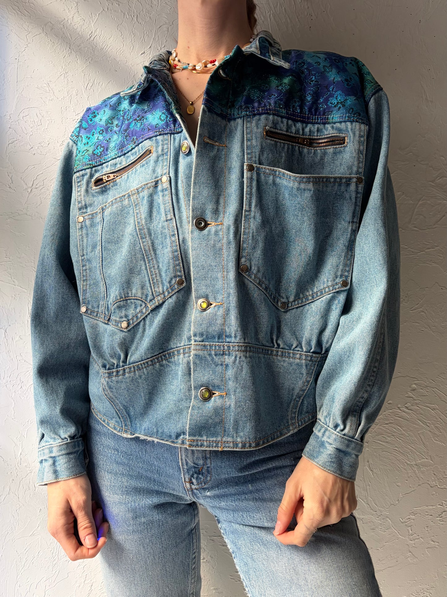 80s Denim Retro Bomber Style Jacket / Medium