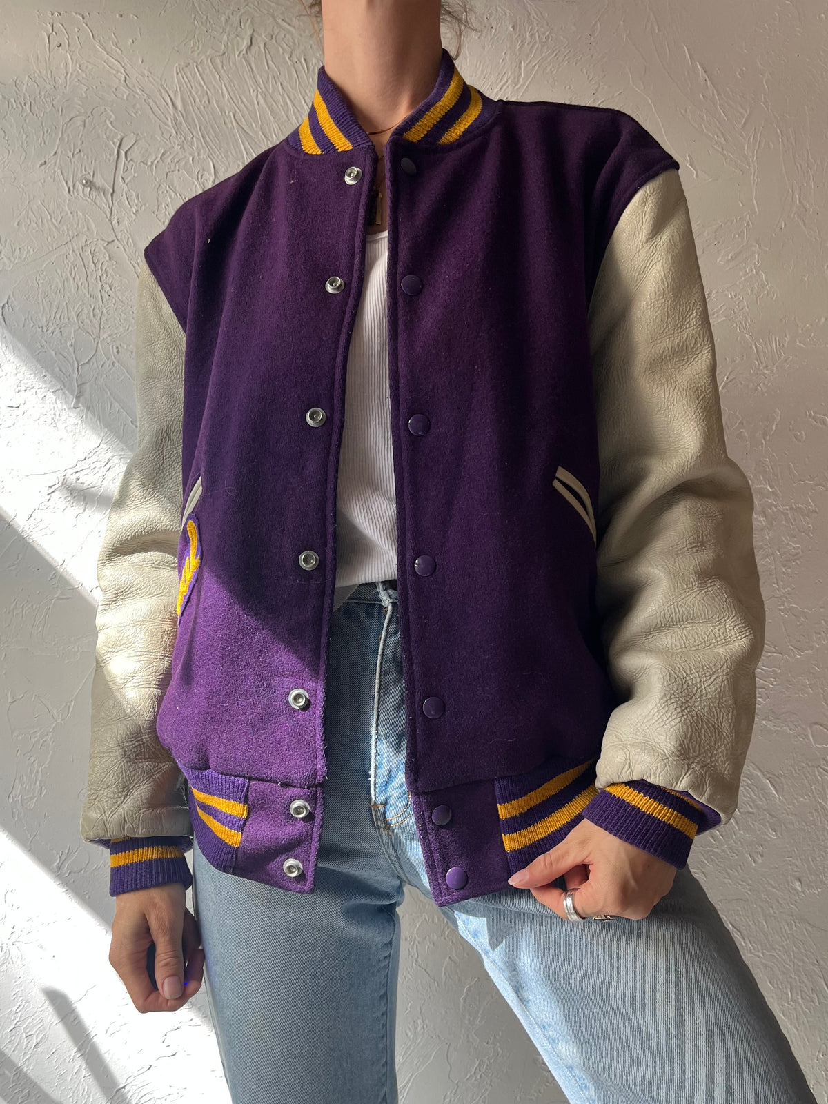 60s 'Butwin' Purple Wool Leather Varsity Jacket / Small