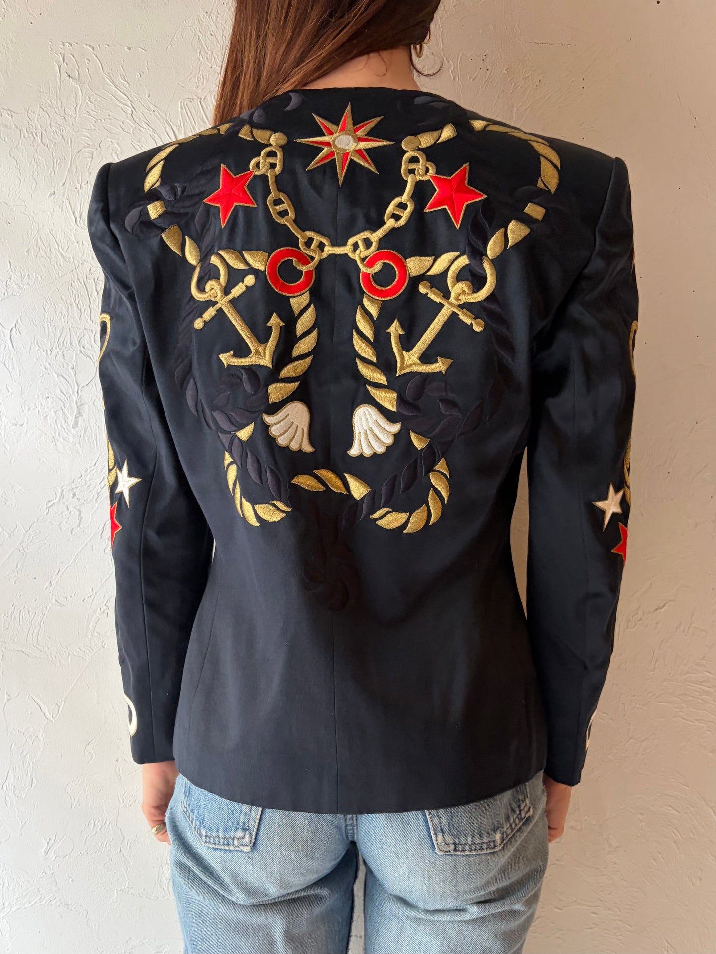 80s 'Escada' Nautical Embroidered Blazer / Medium