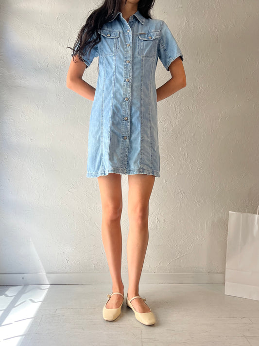 90s 'Calvin Klein' Button Up Denim Mini Dress / Medium