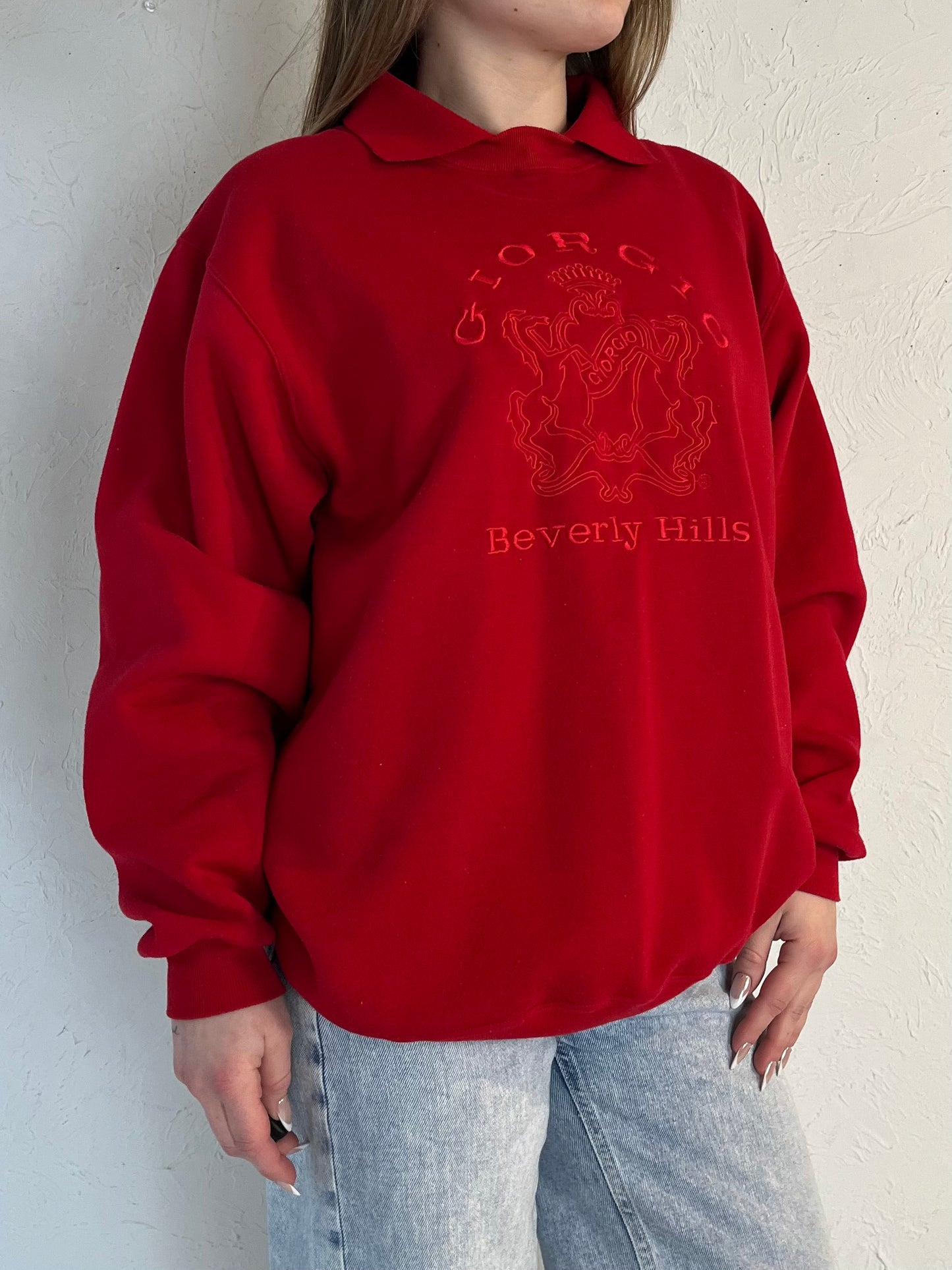 90s ‘Giorgio’ Red Collared Sweatshirt / Medium