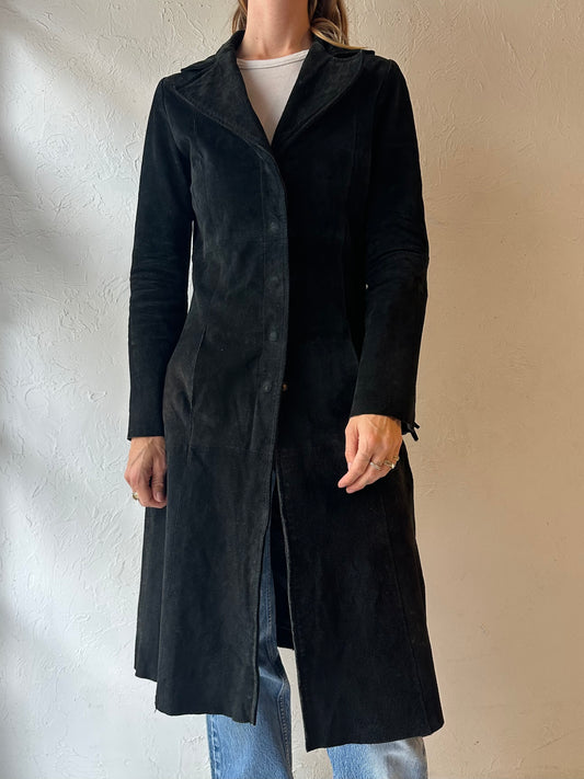 'La Mode Super' Black Suede Trench Coat / Small
