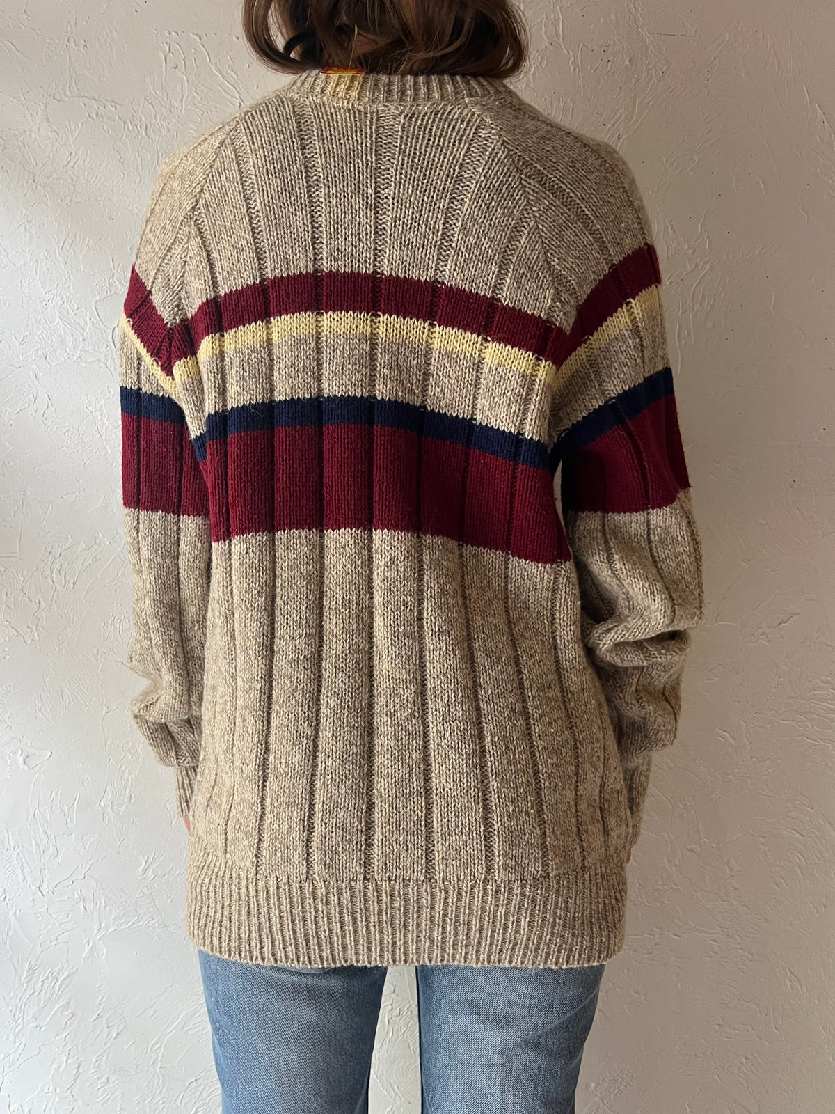 90s 'Grafton Club' Striped Wool Sweater / Medium