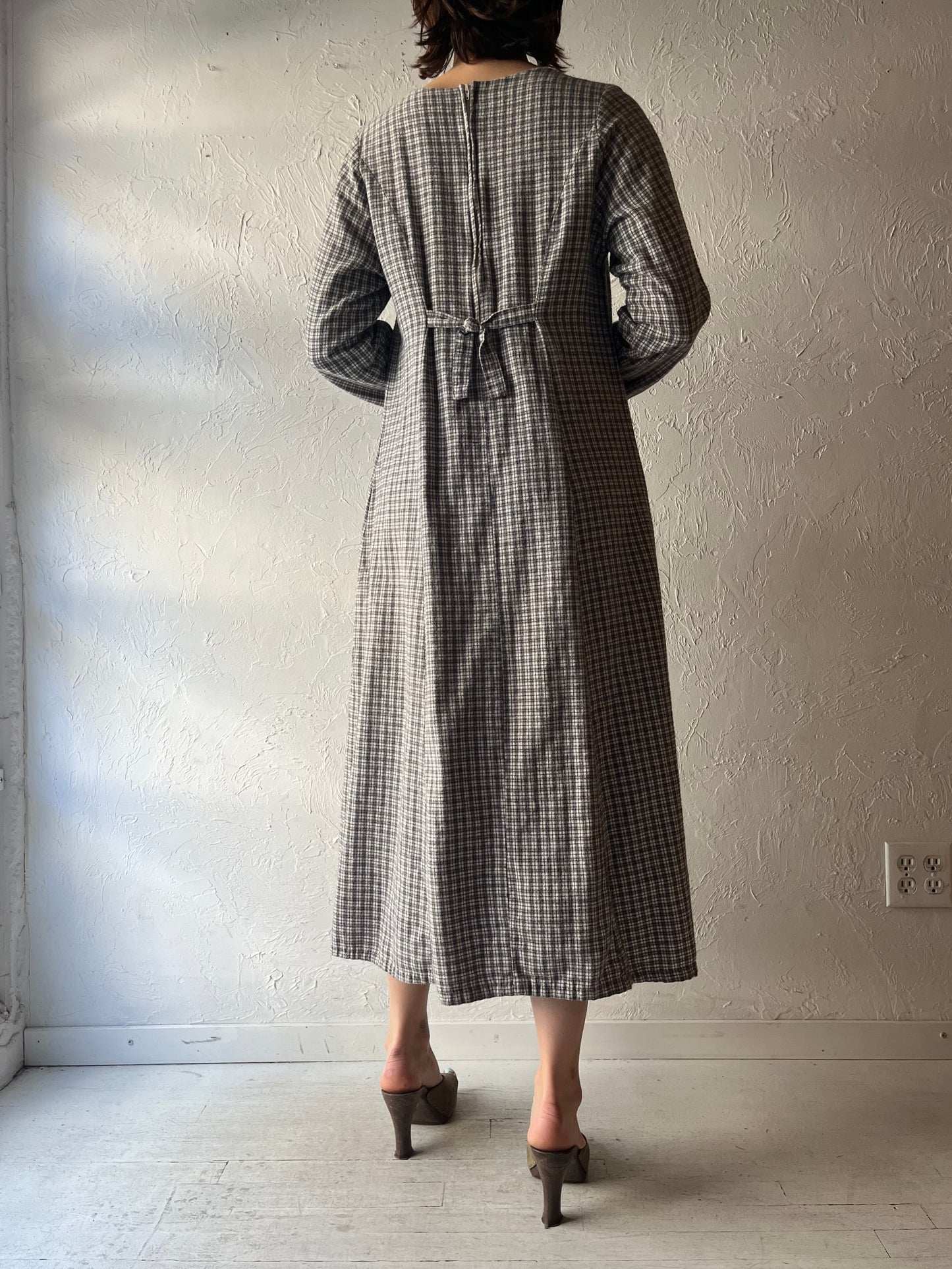 90s 'Vermont Country Store' Flannel Plaid Grungecore Long Sleeve Dress / Medium