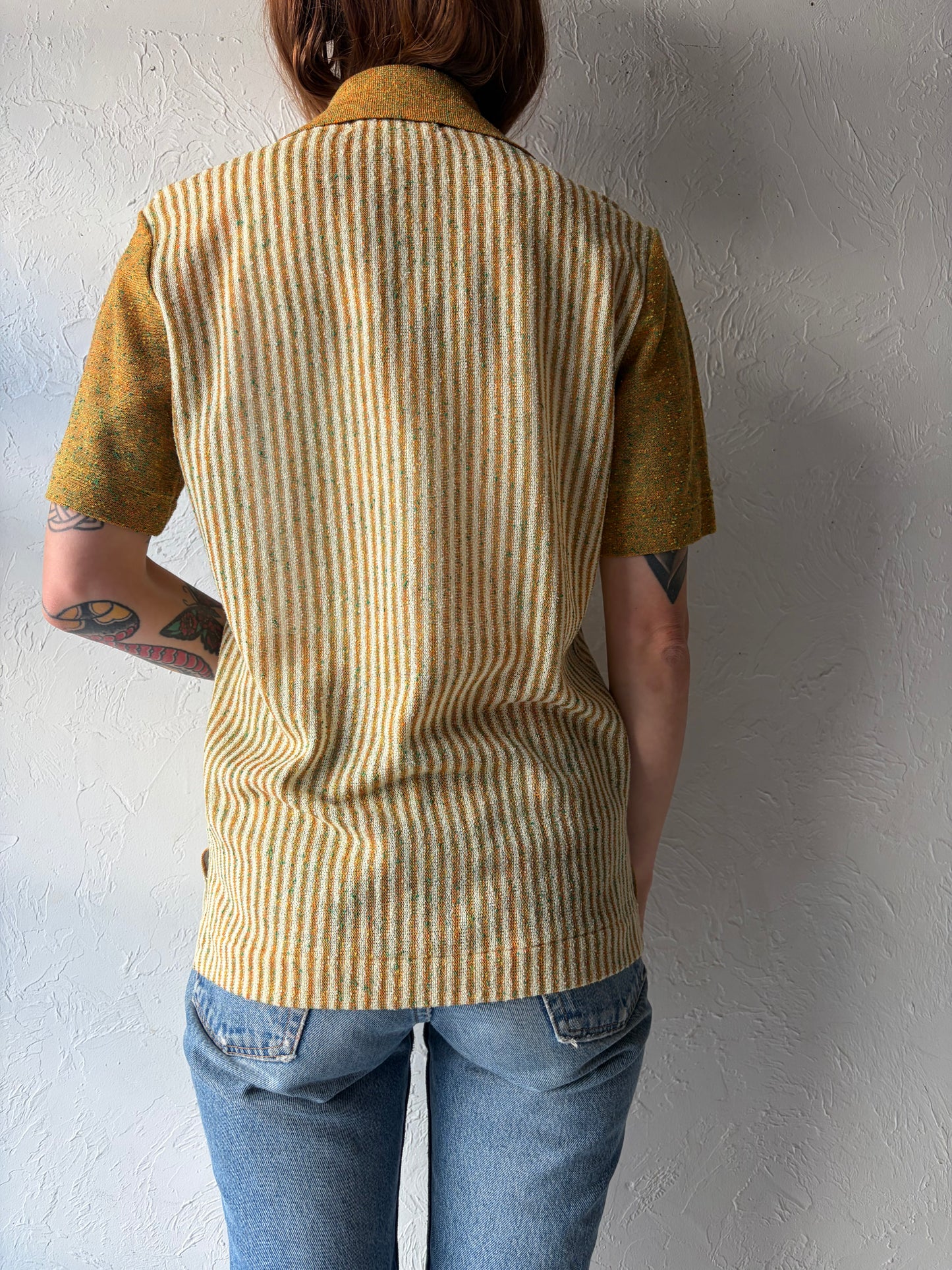 70s 'Corsini' Knit Zip Up Retro Shirt / Medium
