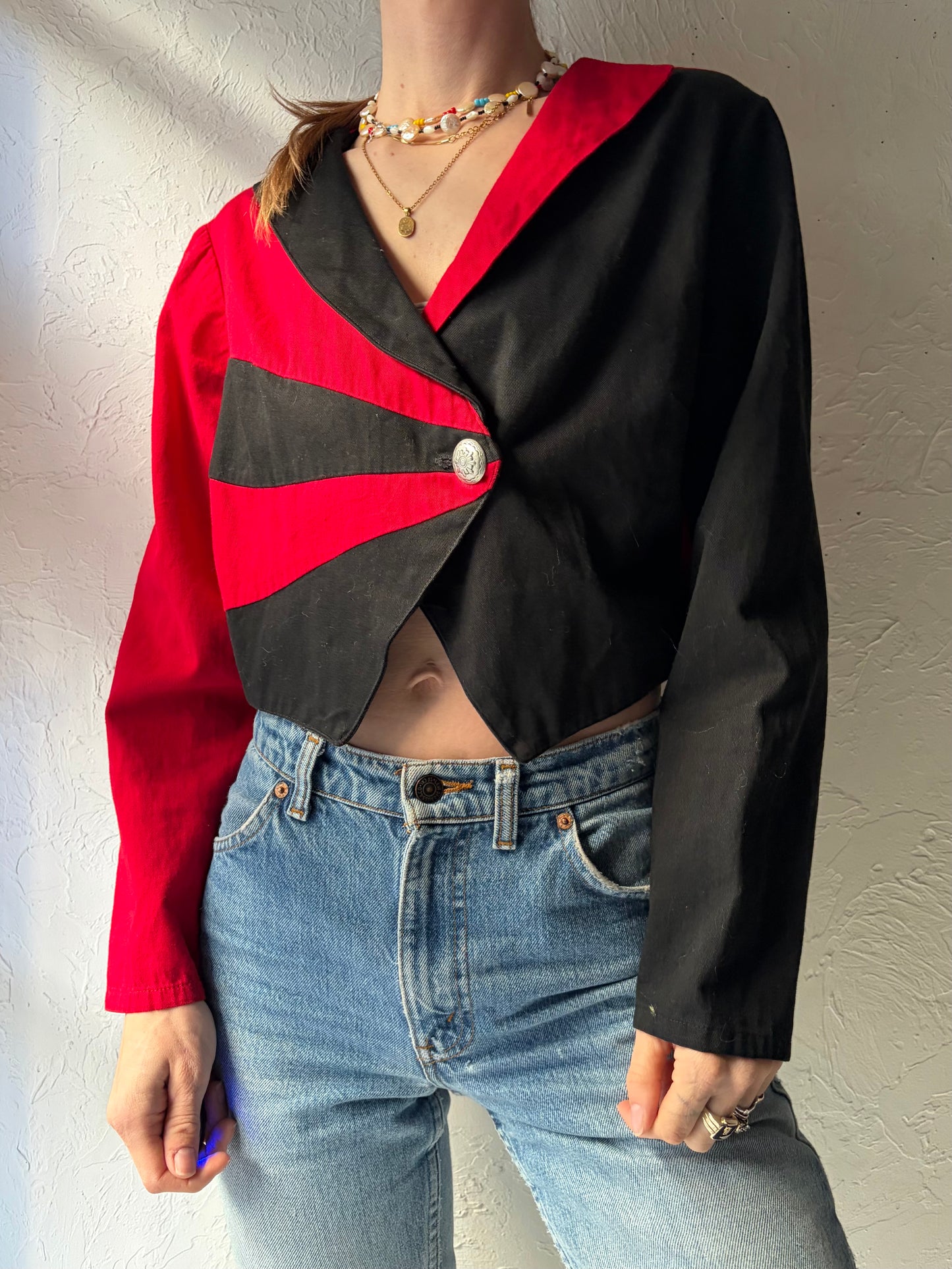 80s 'Rough Riders' Red Western Style Cropped Jacket / Medium