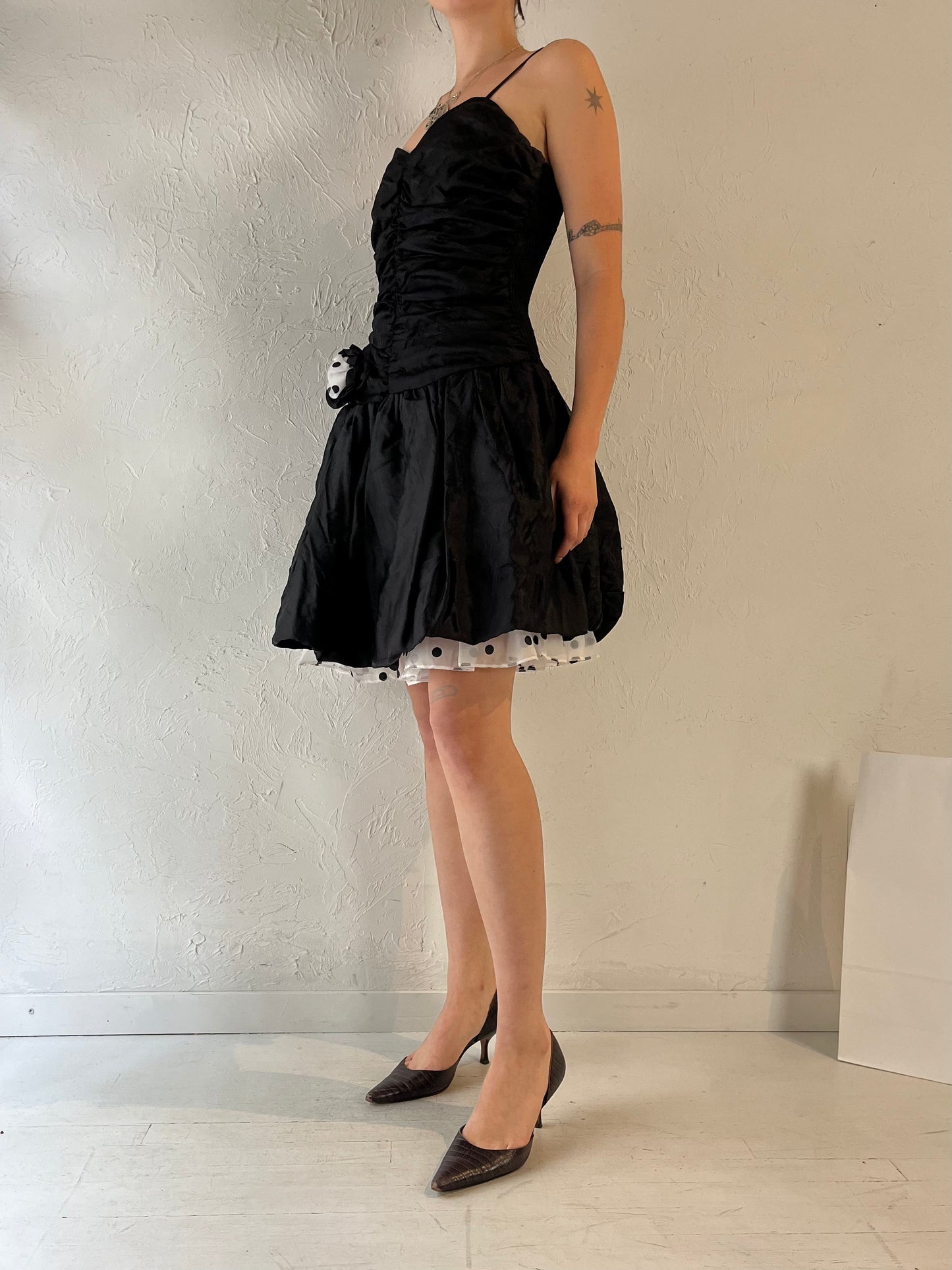 80s 'Steppin Out' Black Party Dress / Medium