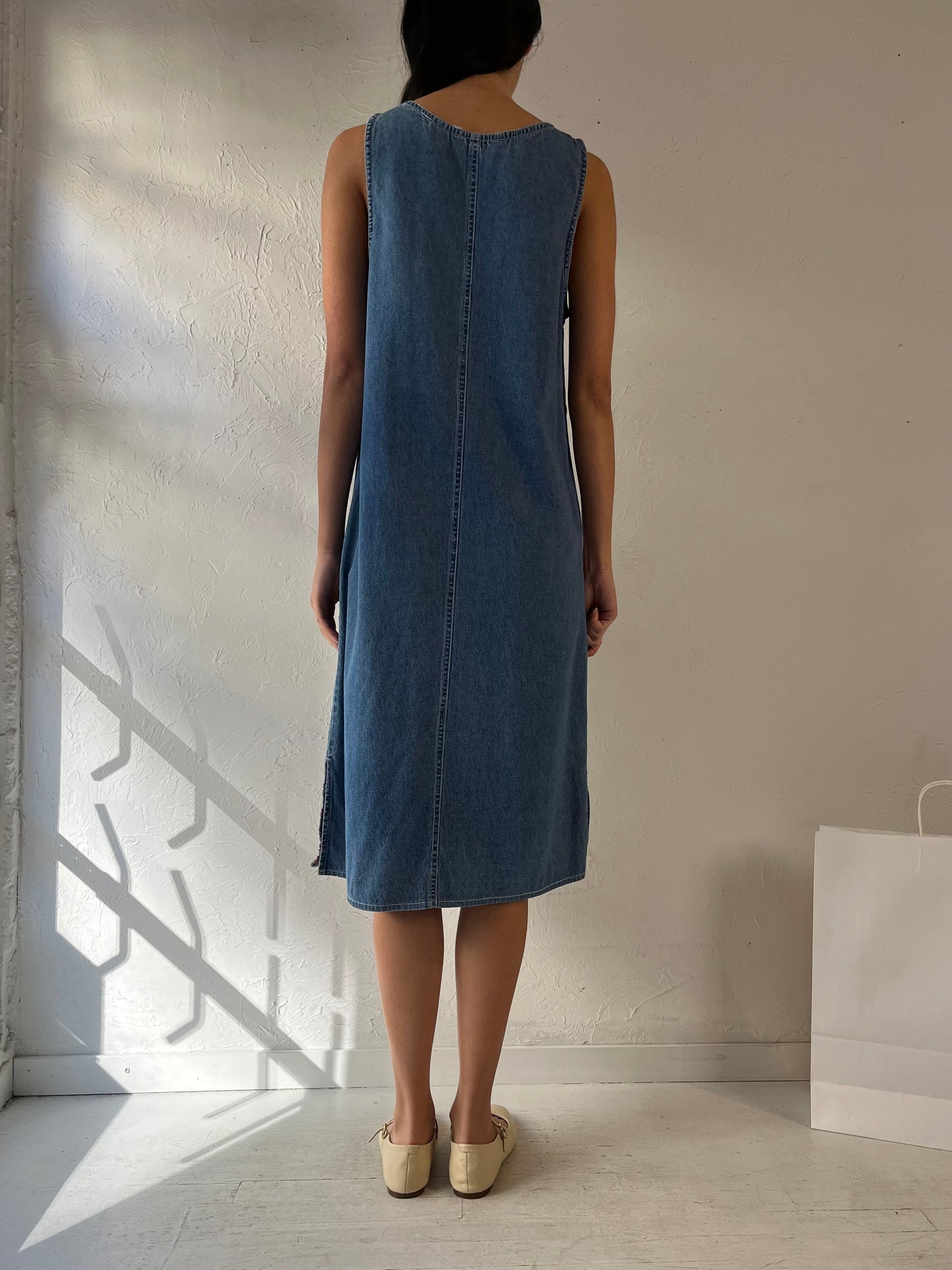 90s ‘Silverlake’ Embroidered Denim Dress / Small