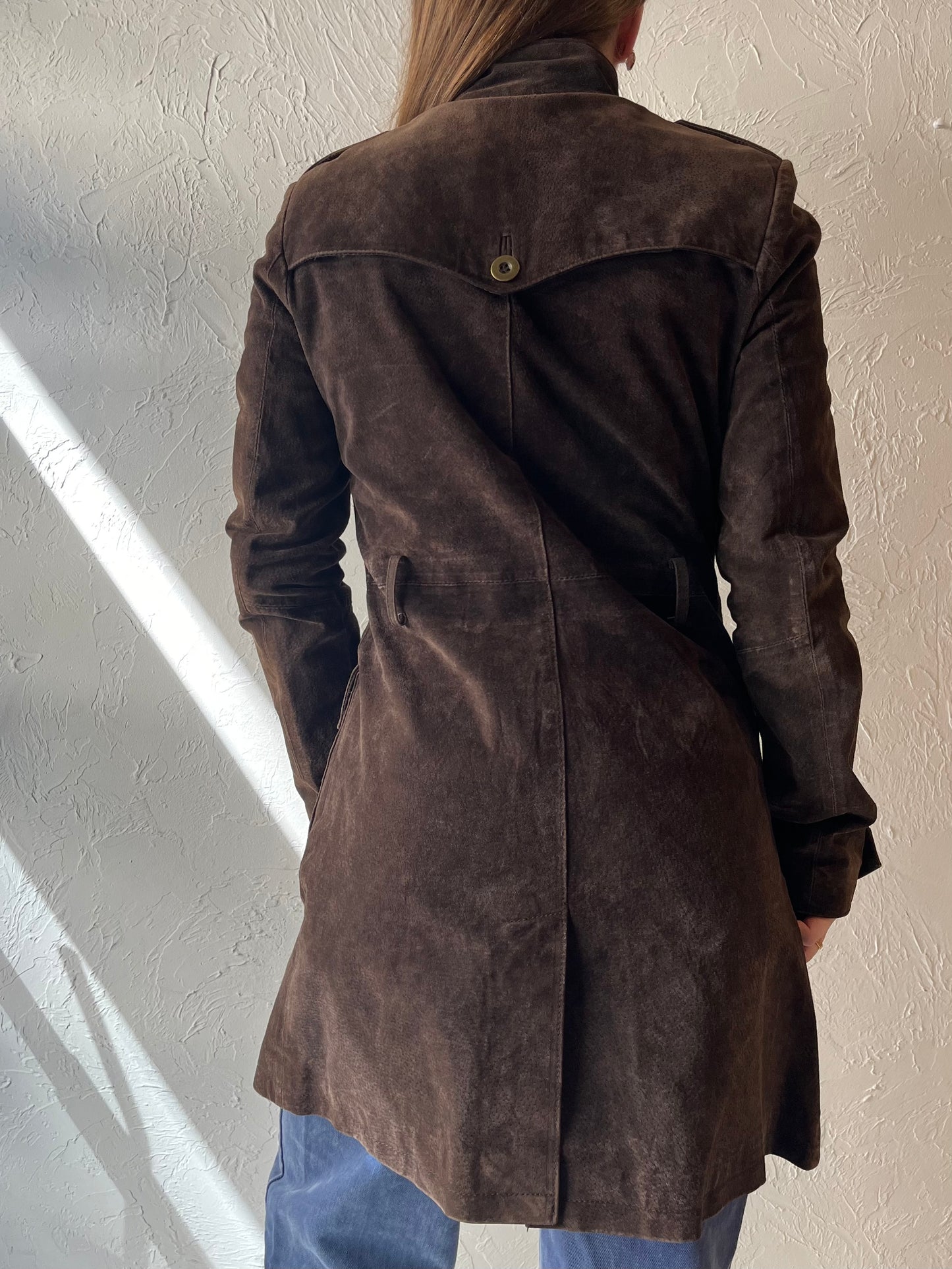 Y2k 'Le Chateau' Brown Suede Leather Coat / XXS