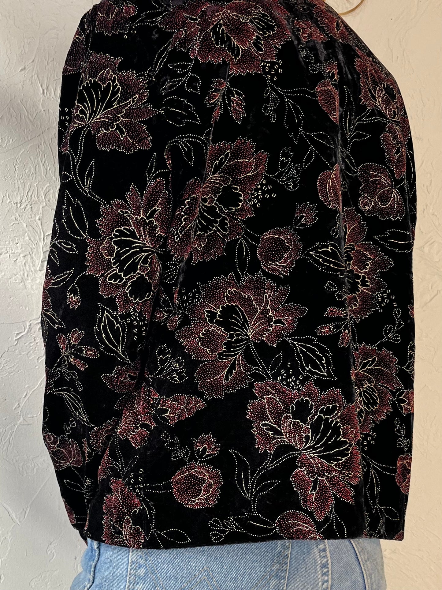 90s 'Norton McNaughton' Velvet Floral Jacket / Medium
