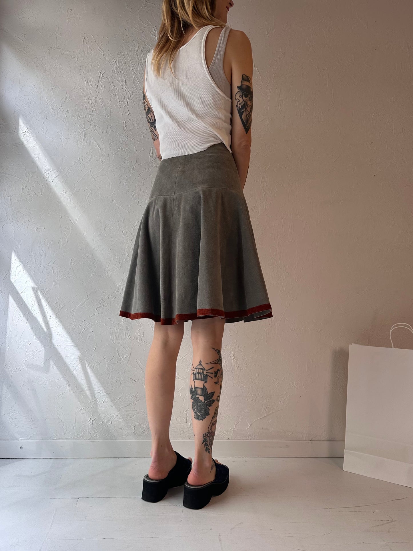 80s 'Bagatelle' Gray Suede Skirt / XS