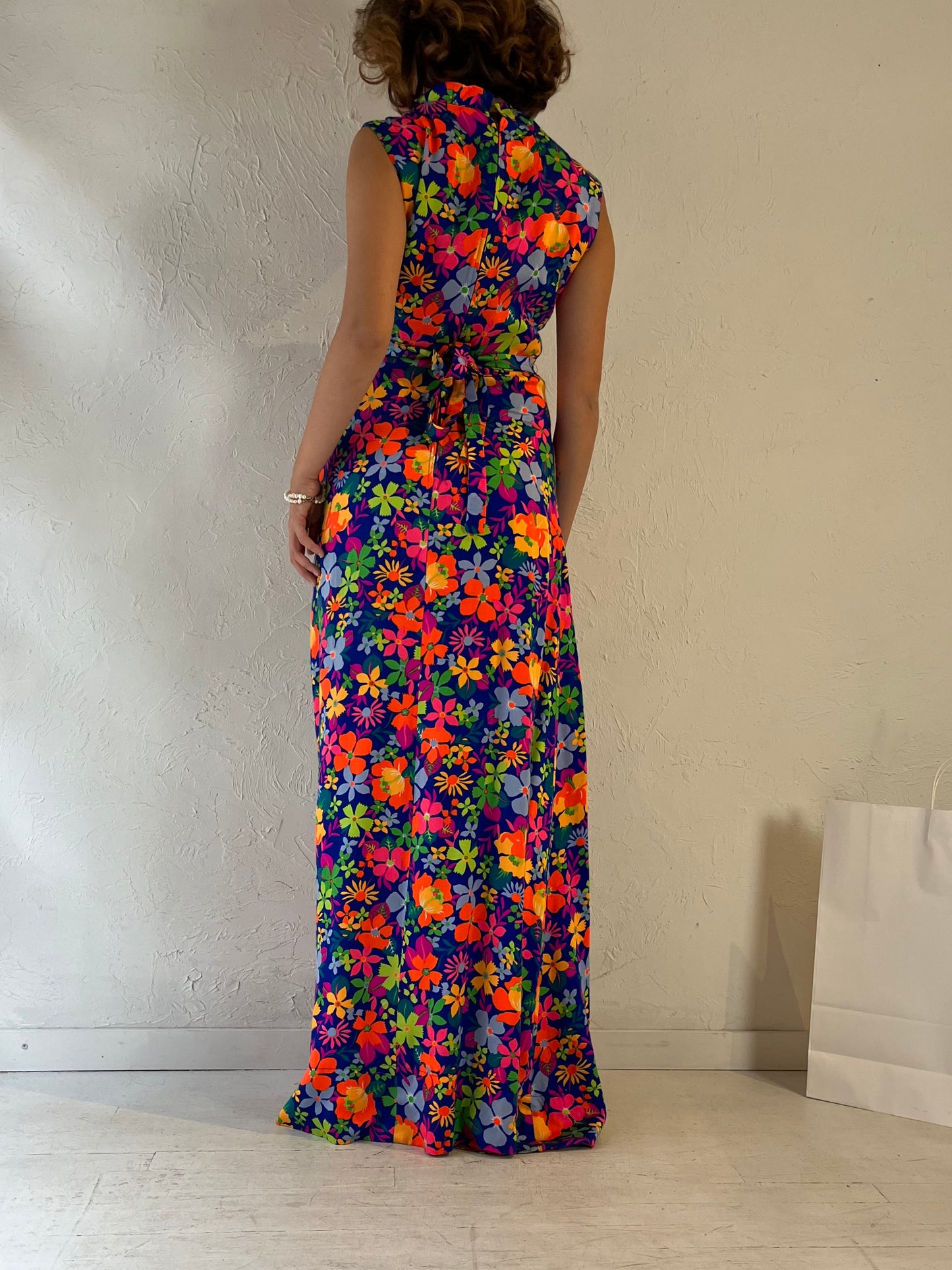 Vintage Handmade Retro Floral Print Maxi Dress / Medium