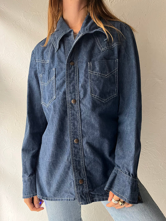 70s 'Caribou' Denim Snap Up Work Wear Shirt / Medium