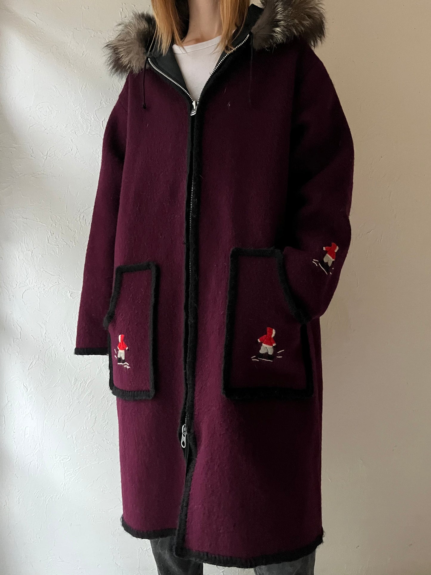 Vintage Purple Wool Embroidered Parka / Large