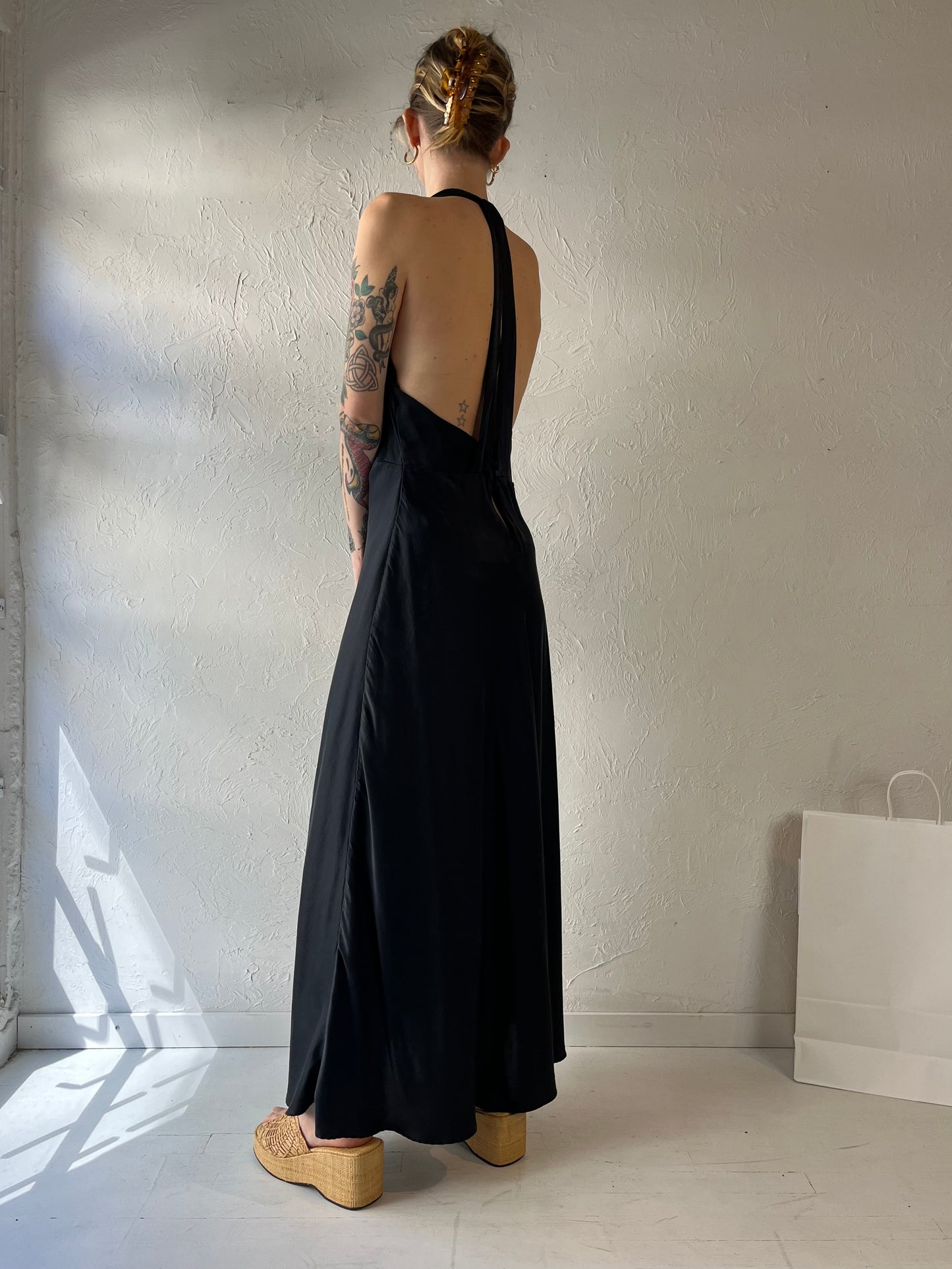 90s 'Victorias Secret' Black Silk Dress / Large