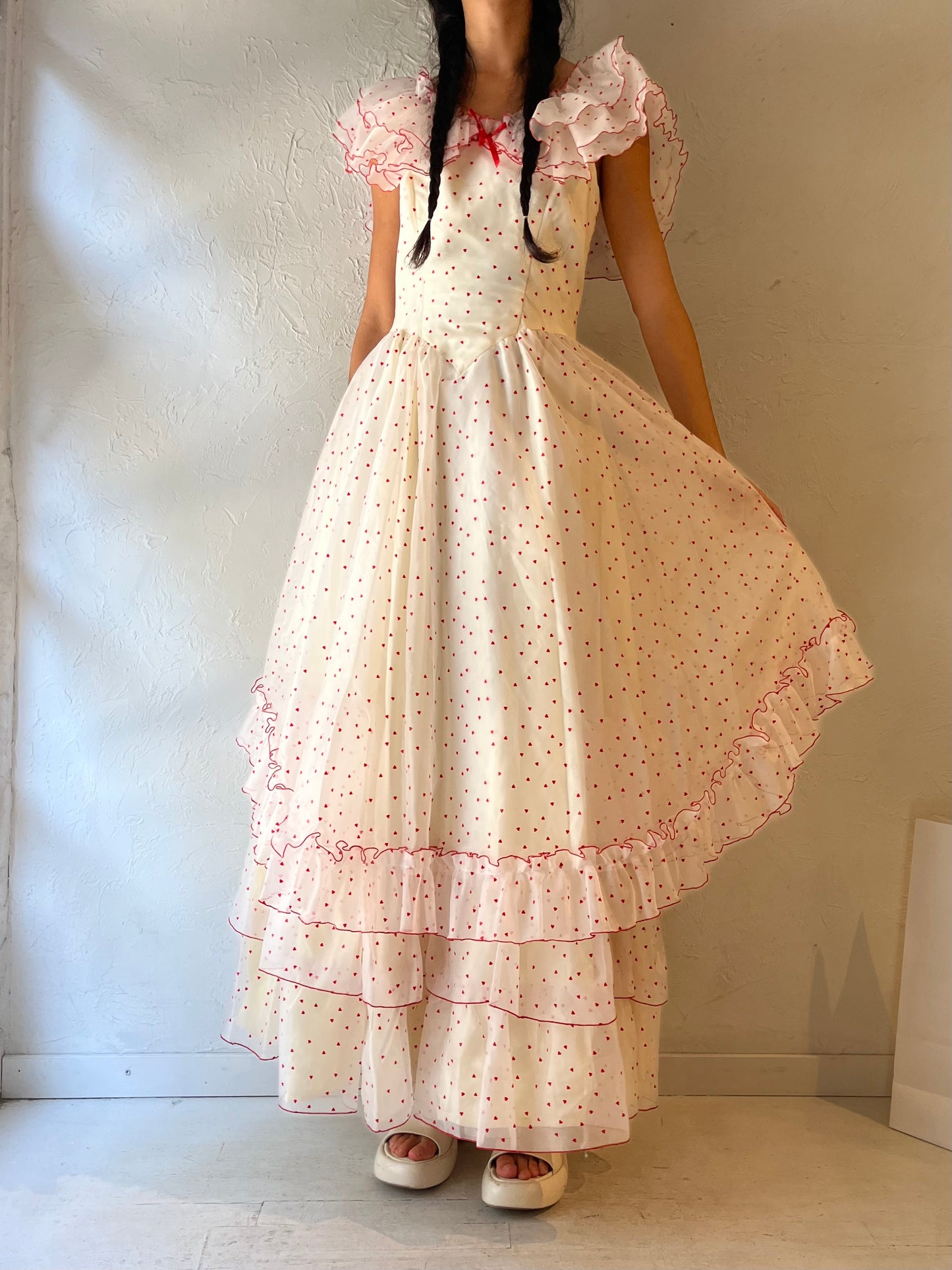 70s 'Jeri' Cream Heart Princess Party Dress / Small