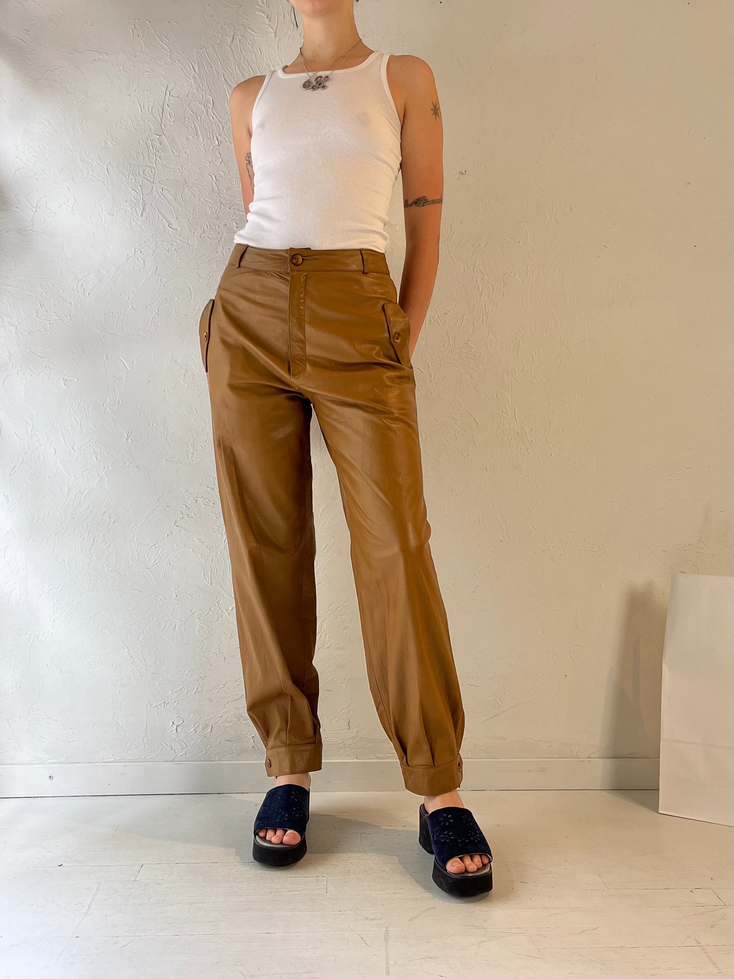 80s 'Carla' Brown Leather Pants / Medium