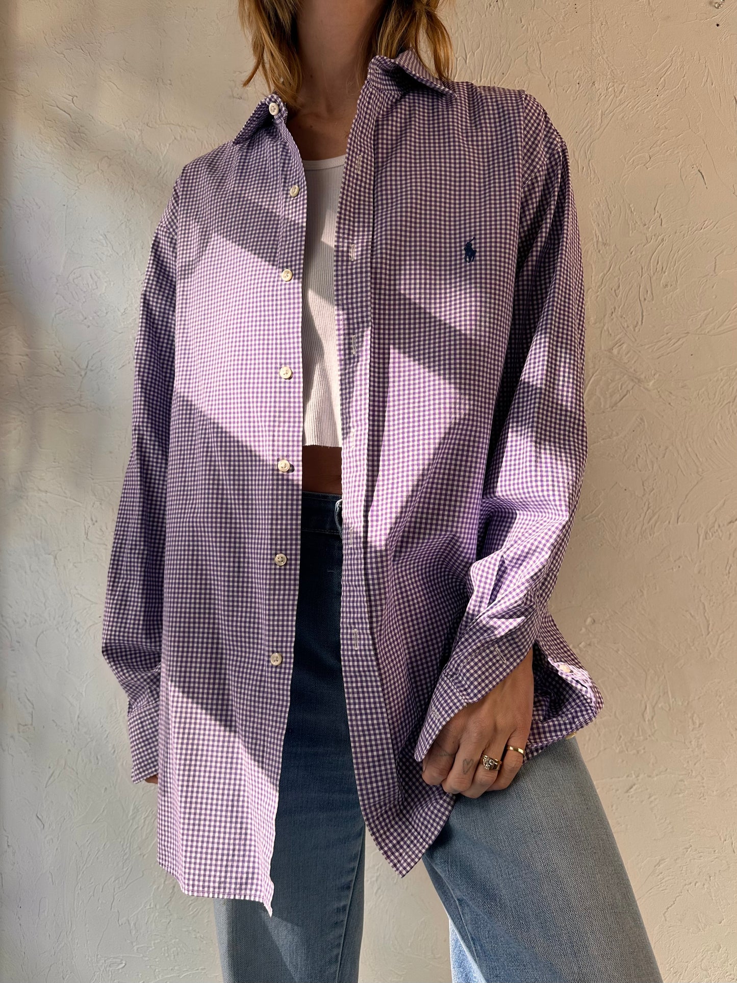 Y2k 'Ralph Lauren' Purple Gingham Button Up Shirt / Large