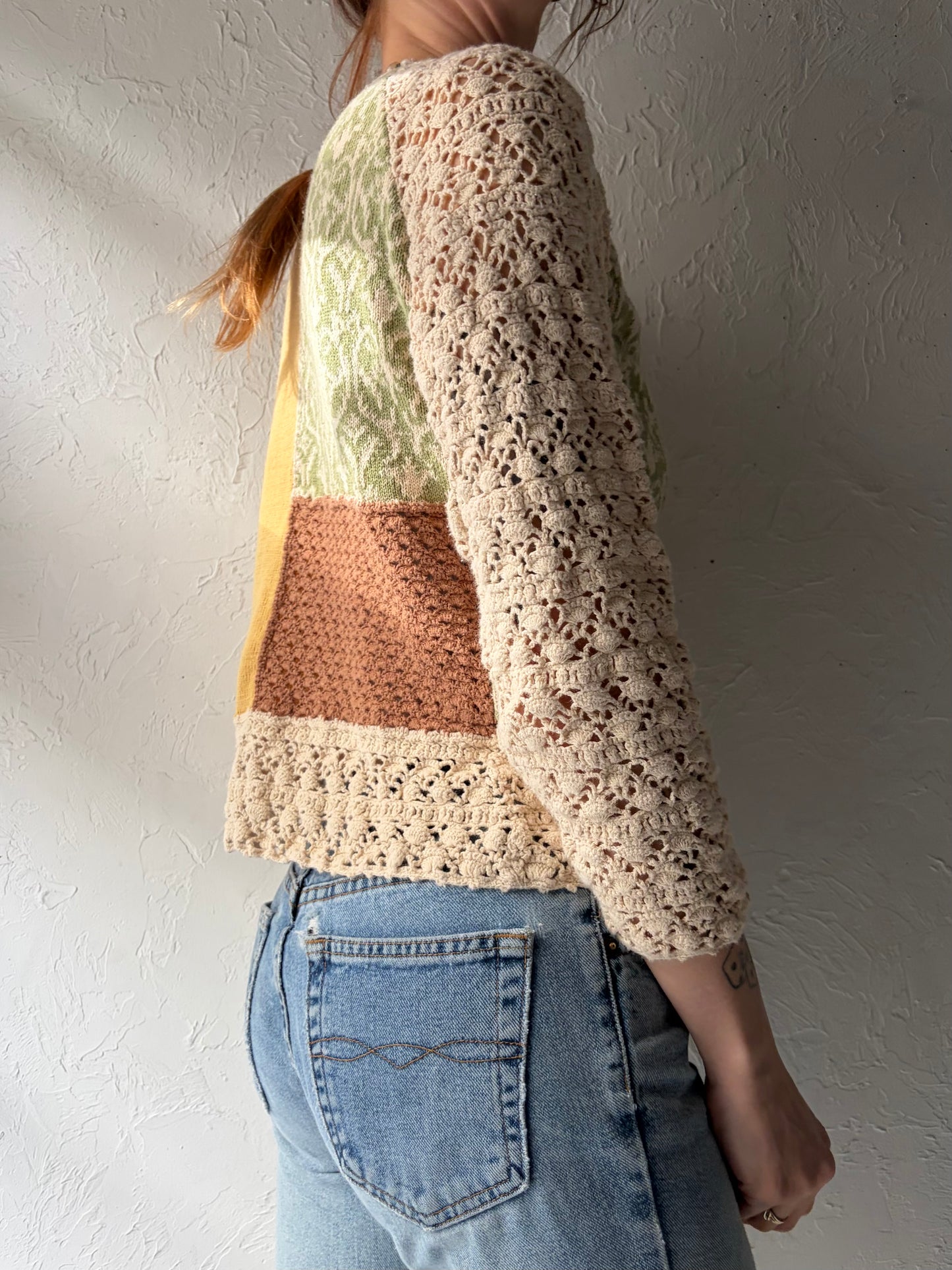 90s 'April Cornell' Crochet Cotton Hippy Cardigan Sweater / Small