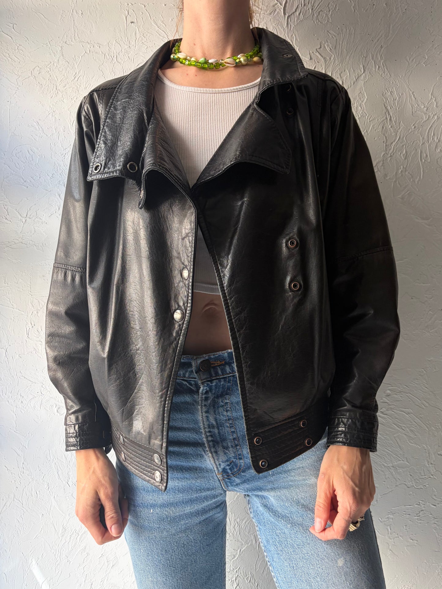 90s 'Le Chateau' Soft Leather Moto Jacket / Small