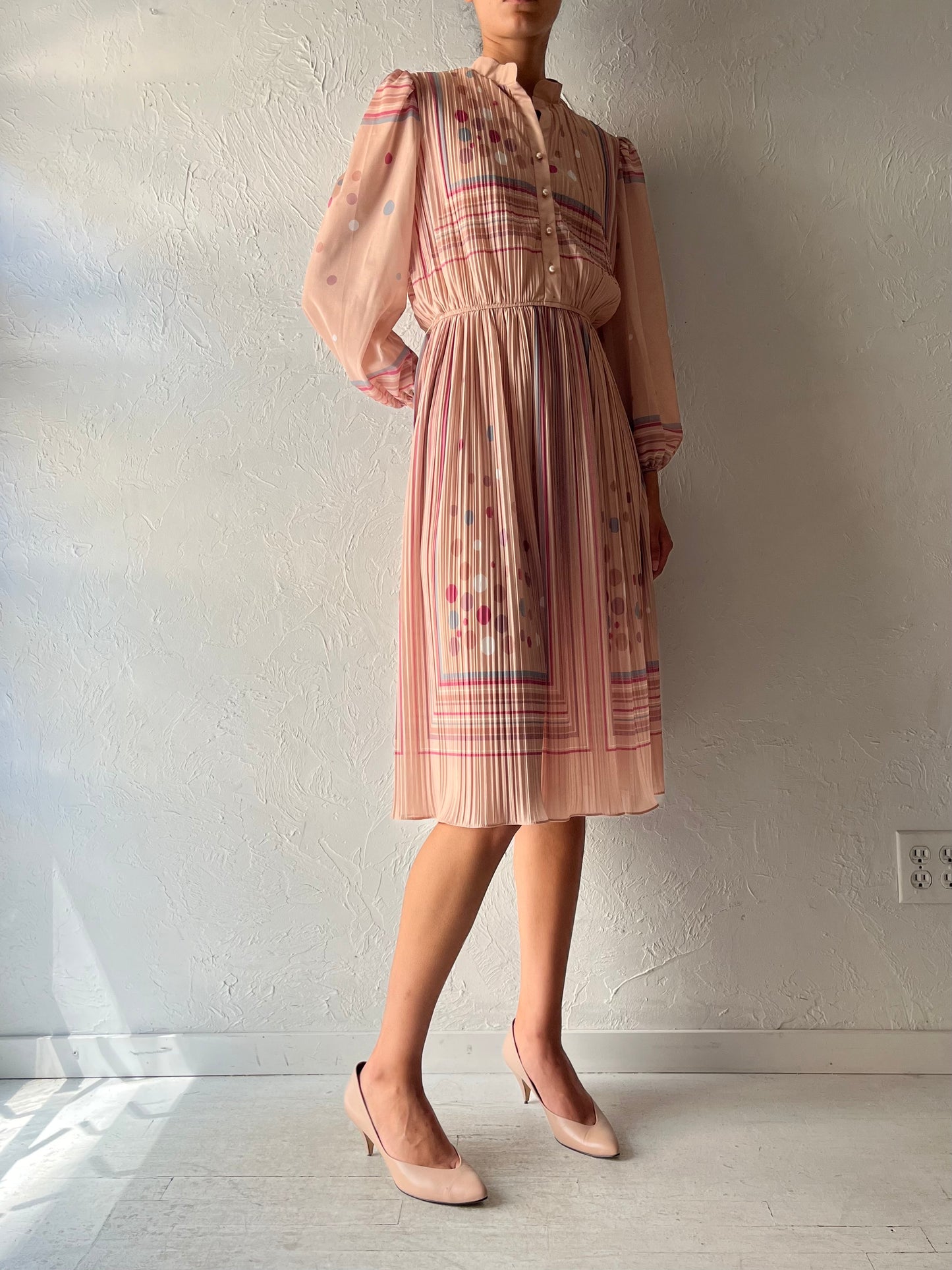 80s 'Sue Brett' Striped Retro Midi Dress / Union Made / Small