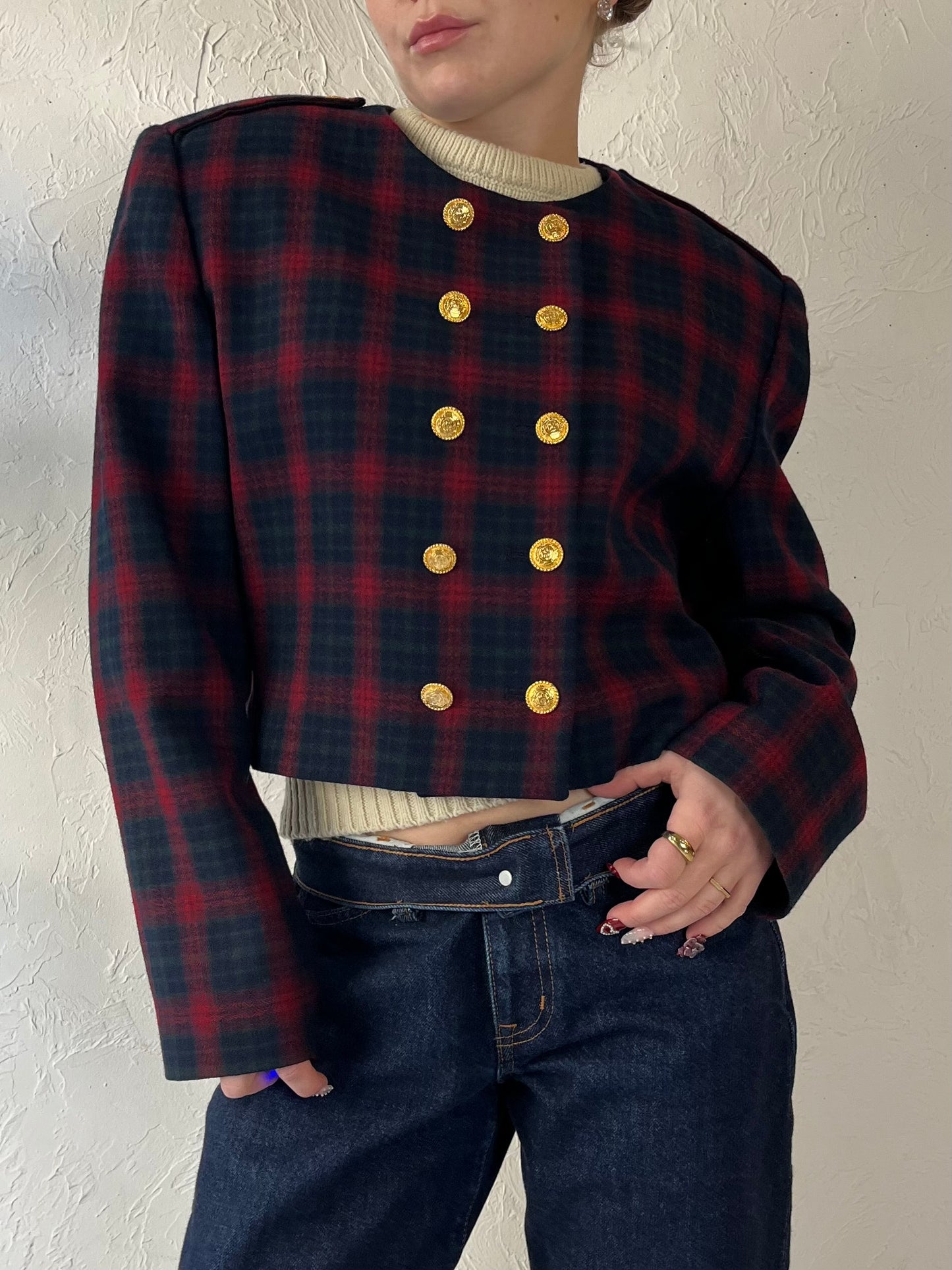 90s JH Collectibles’ Cropped Wool Plaid Jacket / Medium