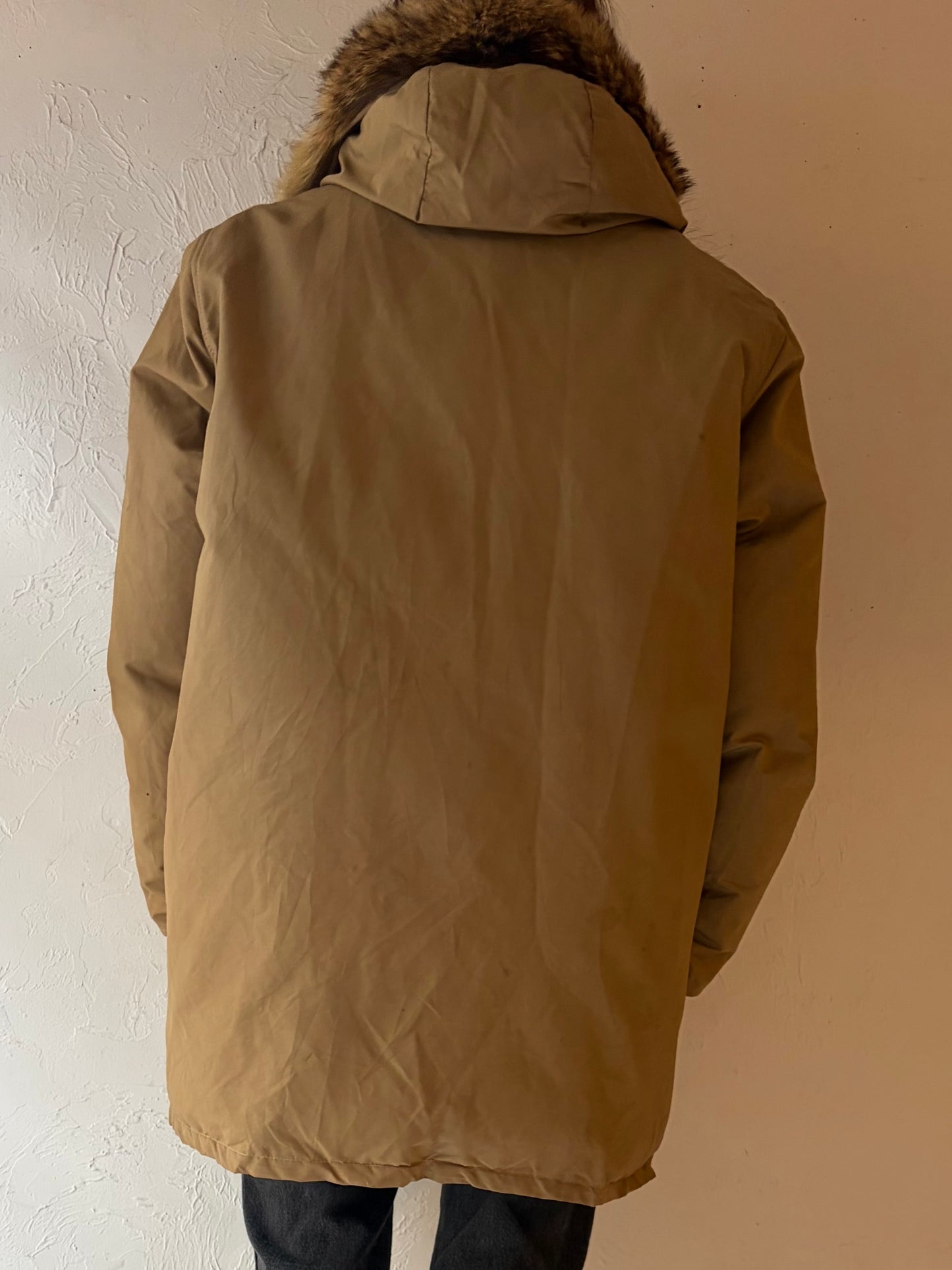 60s 'Woolrich' Retro Goose Down Polar Parka / Vintage 1960s Tan Puffy Artic Winter Coat / Large