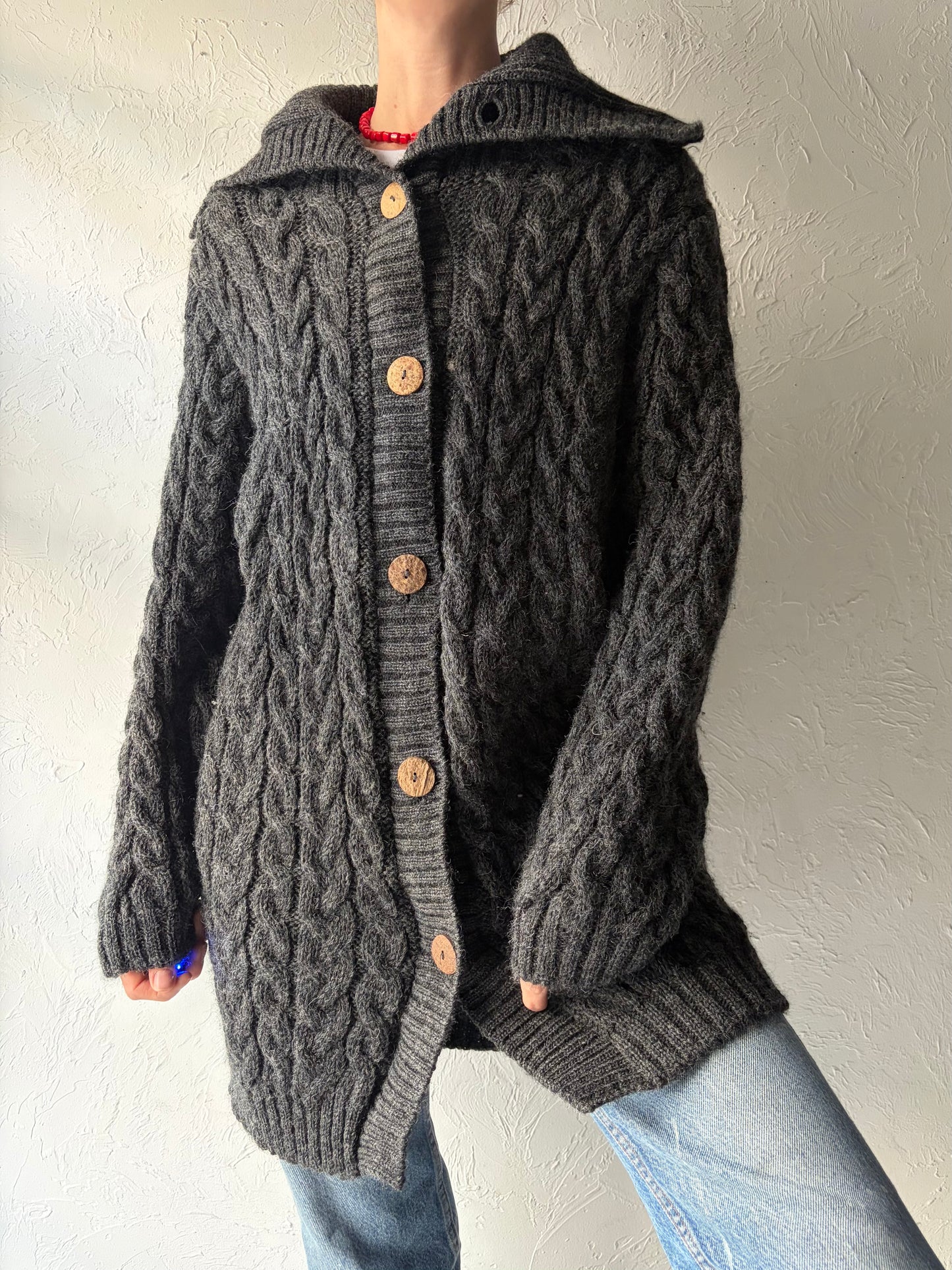 90s 'Highland Industries' Gray Wool Cardigan Sweater / Medium