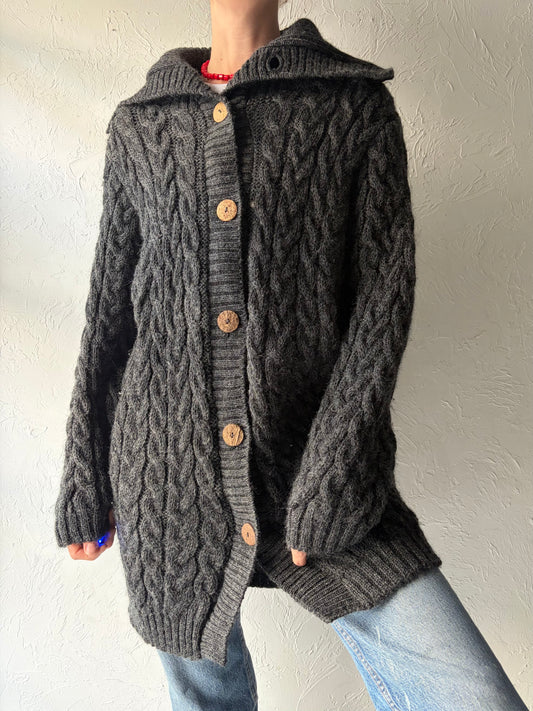 90s 'Highland Industries' Gray Wool Cardigan Sweater / Medium