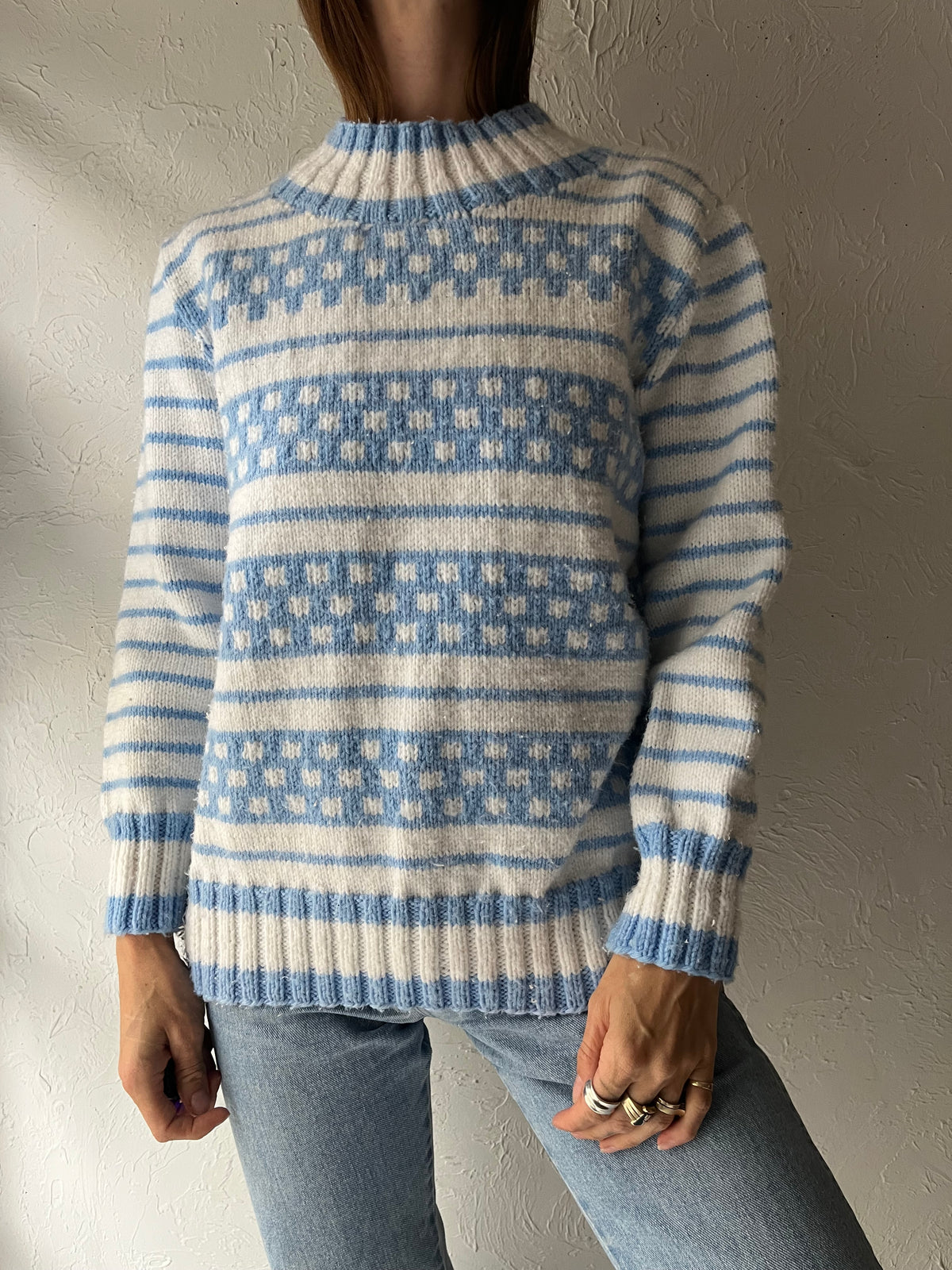 Vintage Hand Knit Synthetic Winter Sweater / Medium
