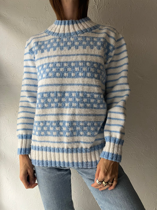 Vintage Hand Knit Synthetic Winter Sweater / Medium