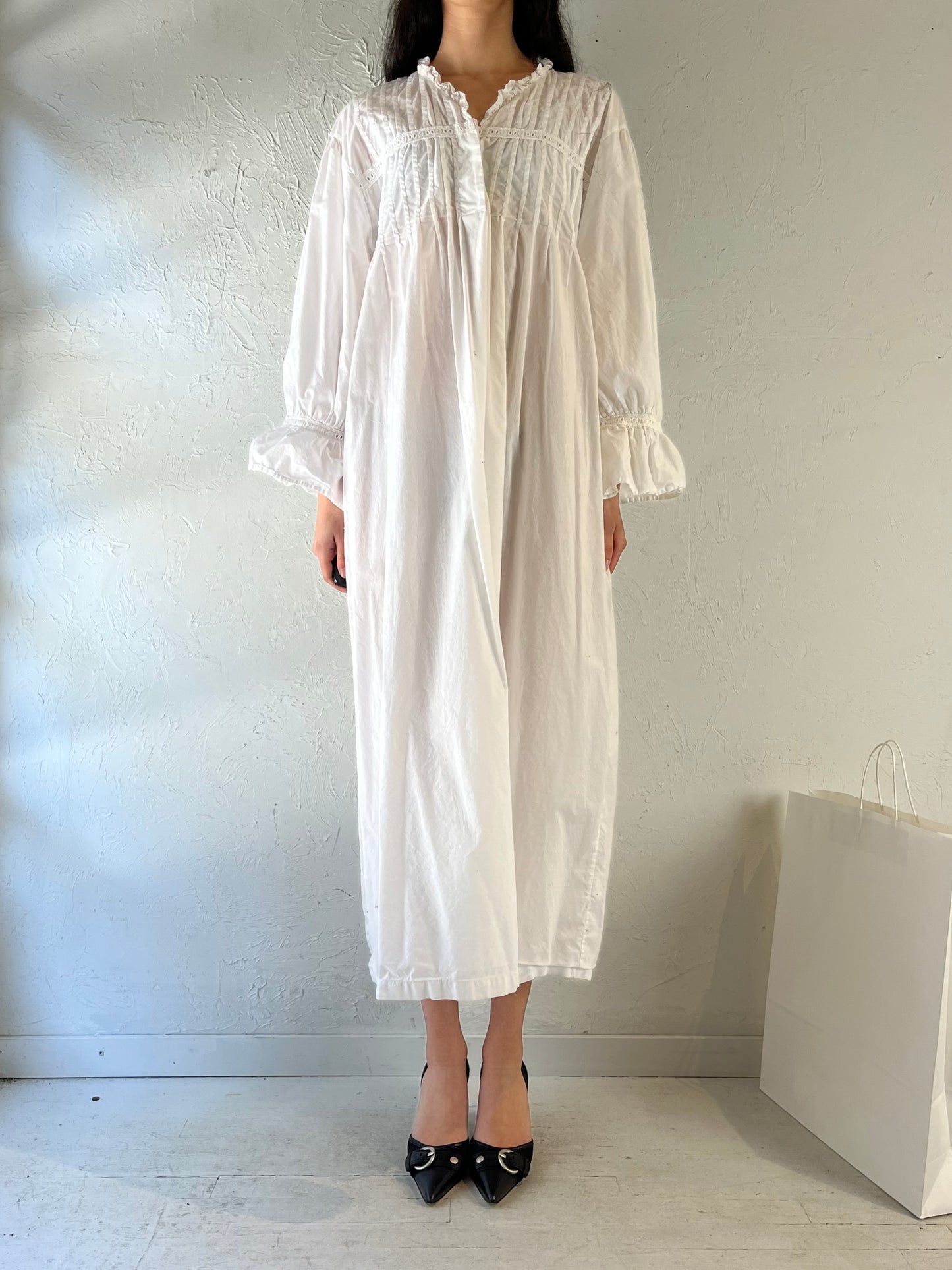 90s ‘Alexander Del Rosa’ White Cotton Dress / XL